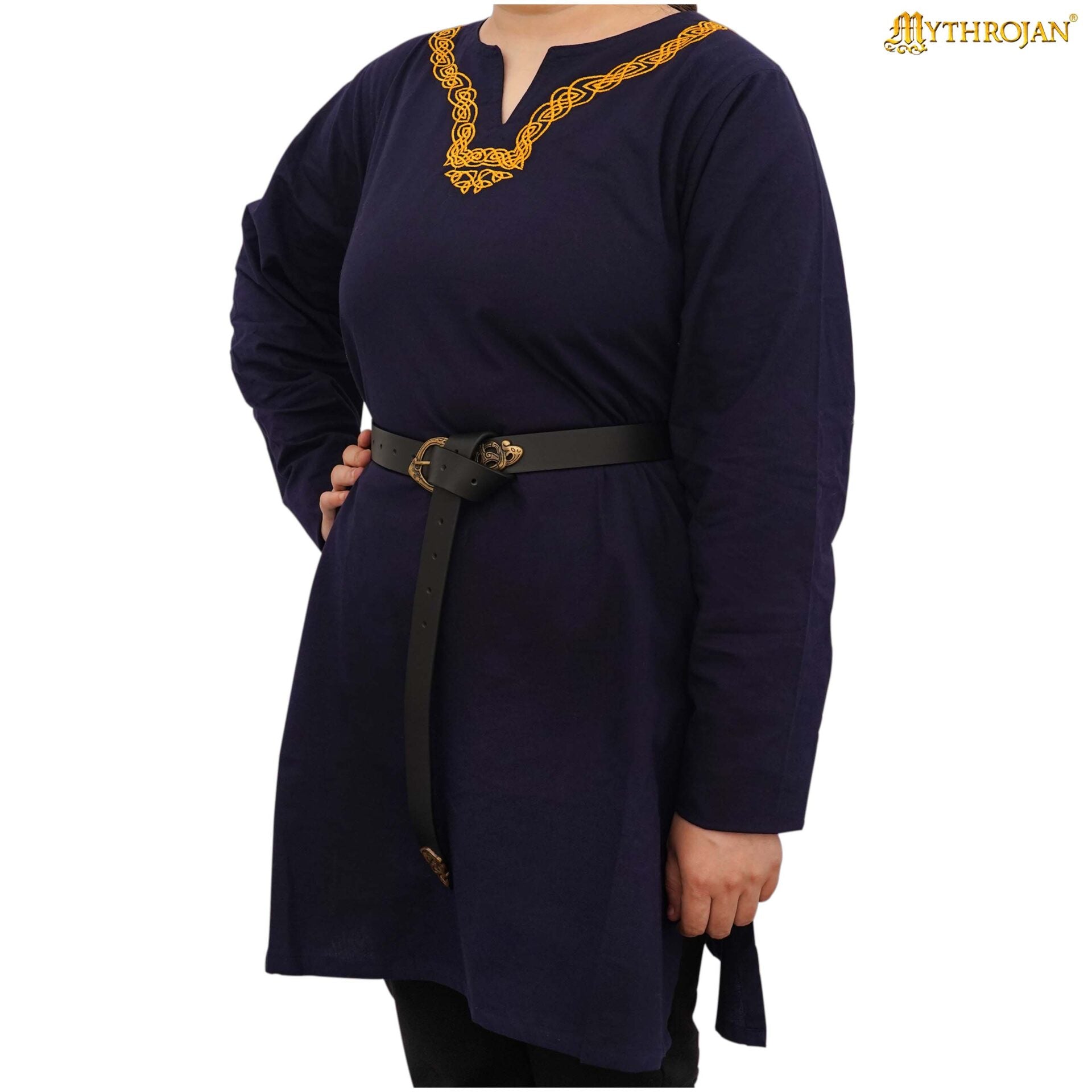 Imagen única de: Túnica vikinga bordada Mythrojan — camisa medieval de algodón