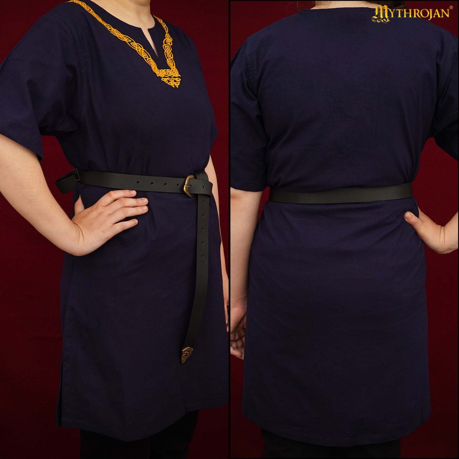 Imagen única de: Túnica vikinga bordada Mythrojan — camisa medieval de algodón