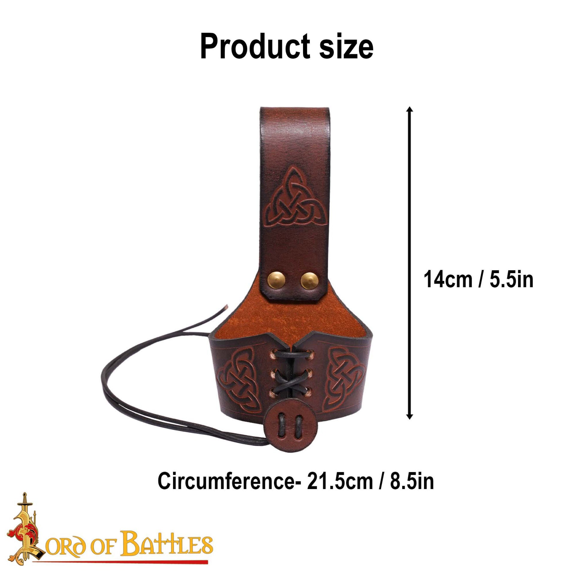 Funda para cuerno de cuero con nudo celta y remaches de latón (S, L) - imagen 32