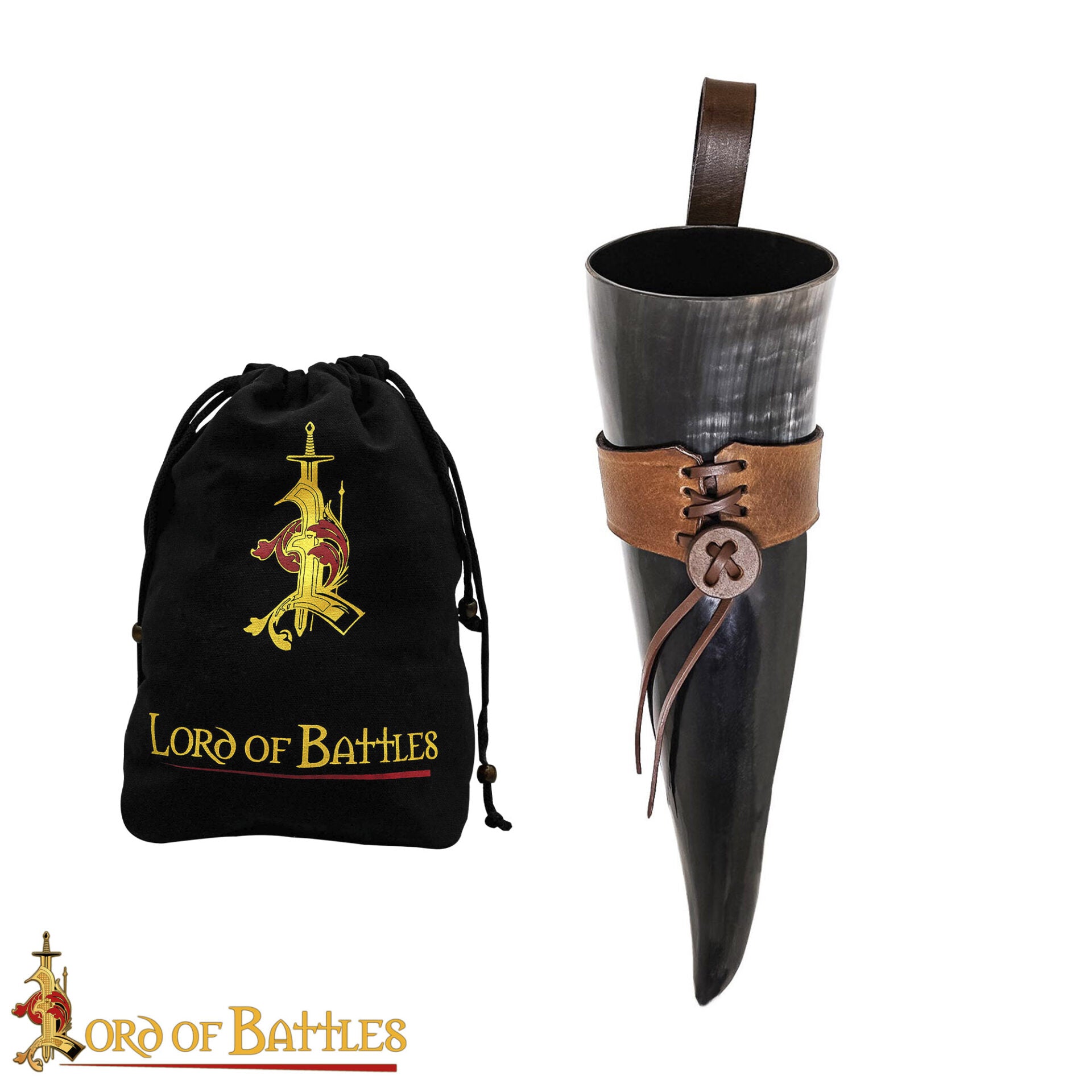 Cuerno de beber vikingo con funda de cuero - imagen 8