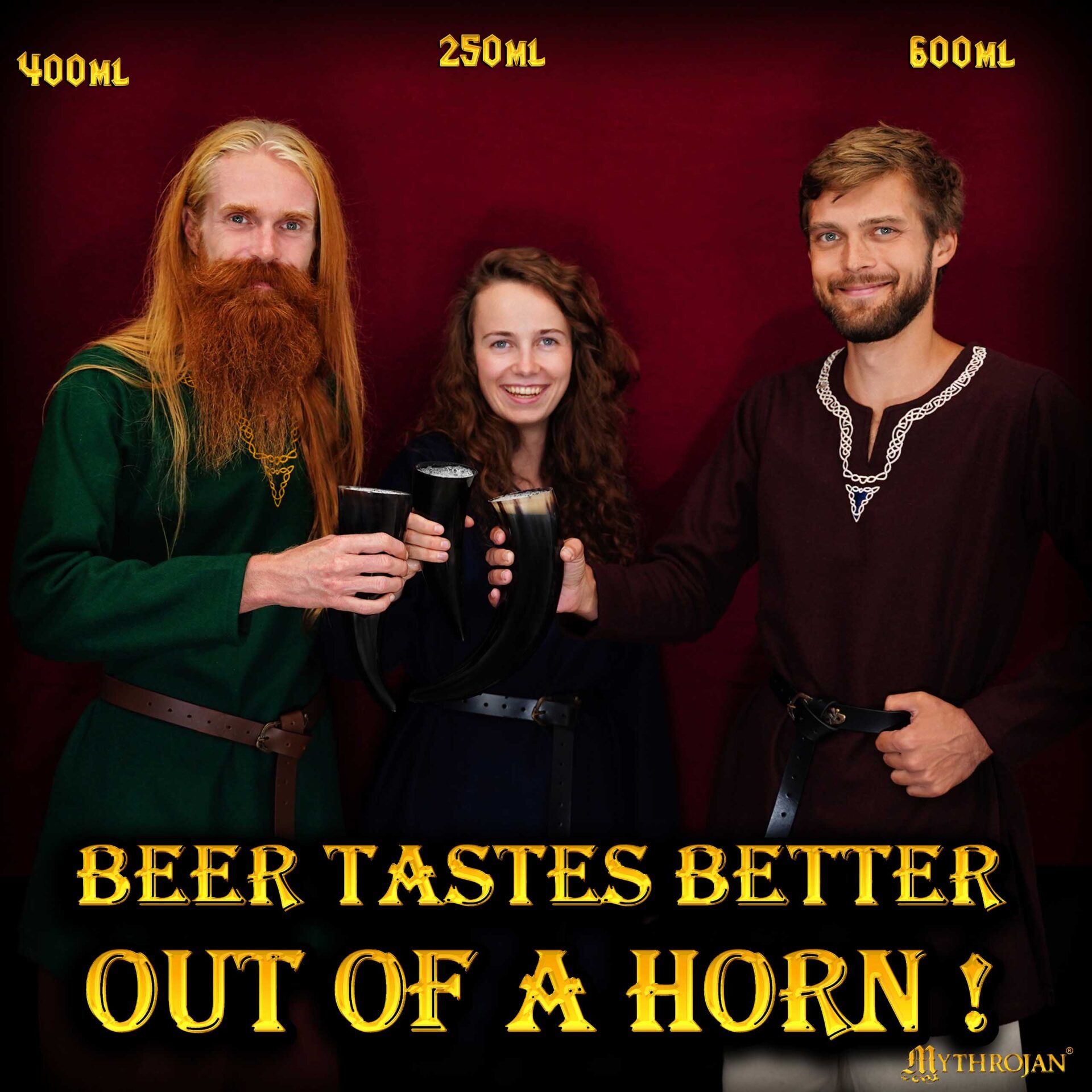 Cuerno vikingo para beber con soporte de cuero y medallón de latón - imagen 19