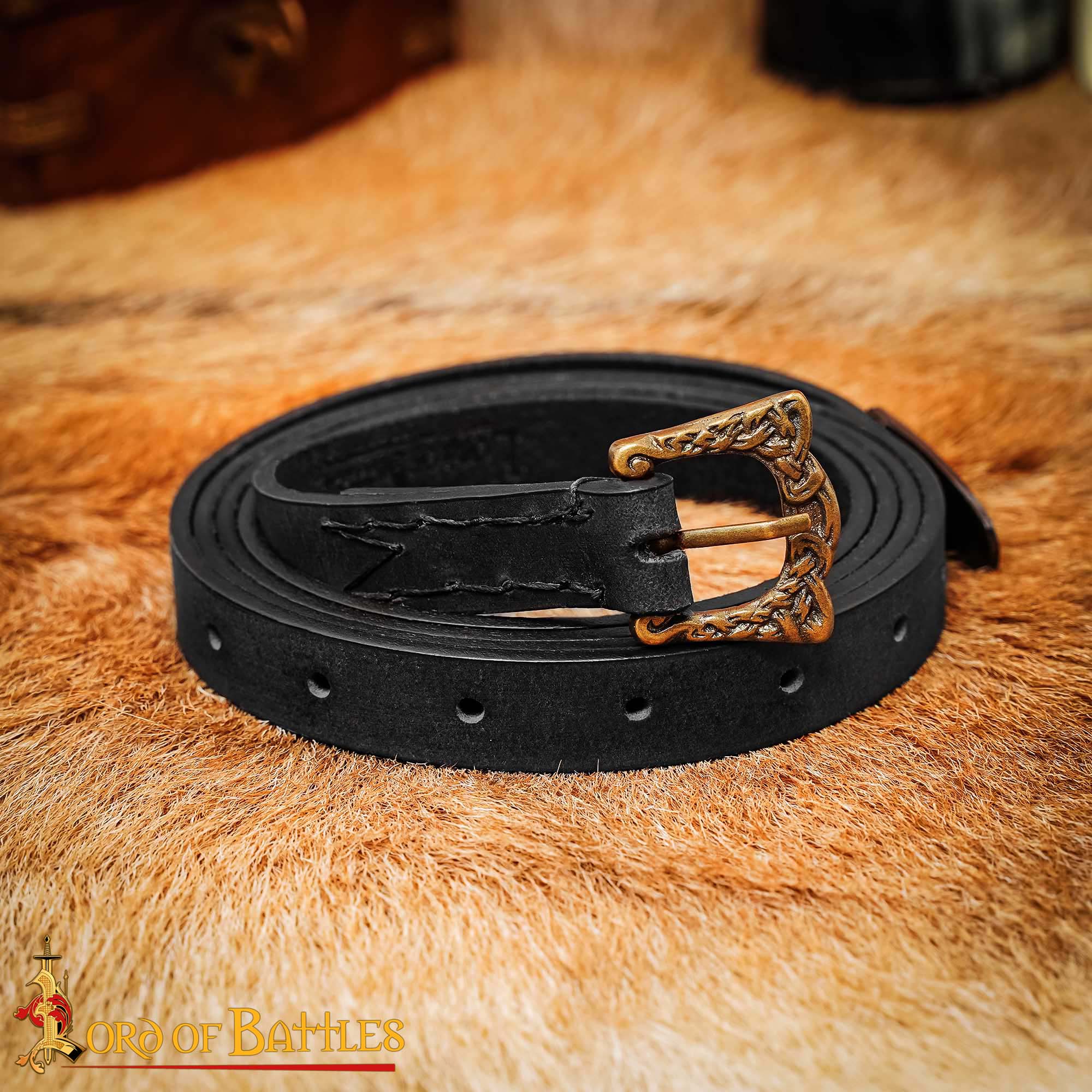 Cinturón vikingo de cuero Birka con hebilla de latón envejecido - imagen 18