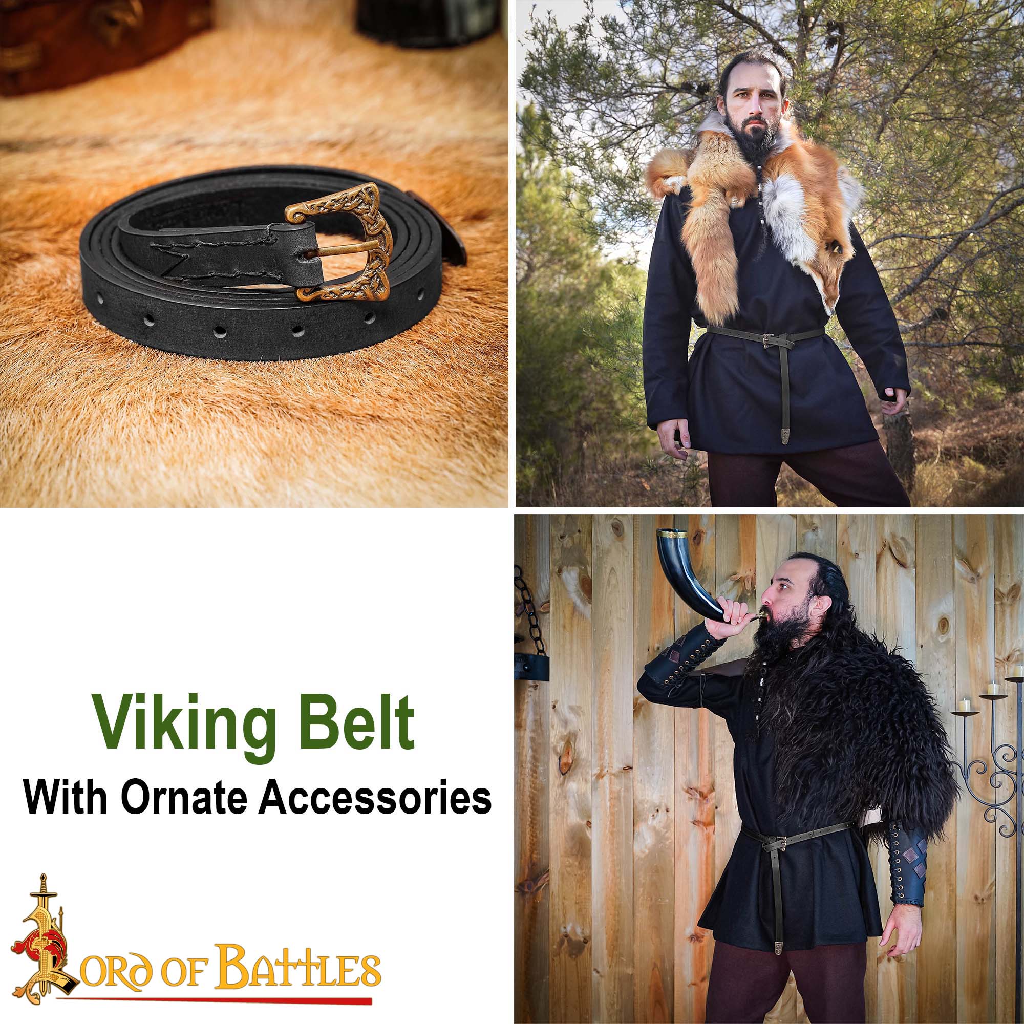 Cinturón vikingo de cuero Birka con hebilla de latón envejecido - imagen 19