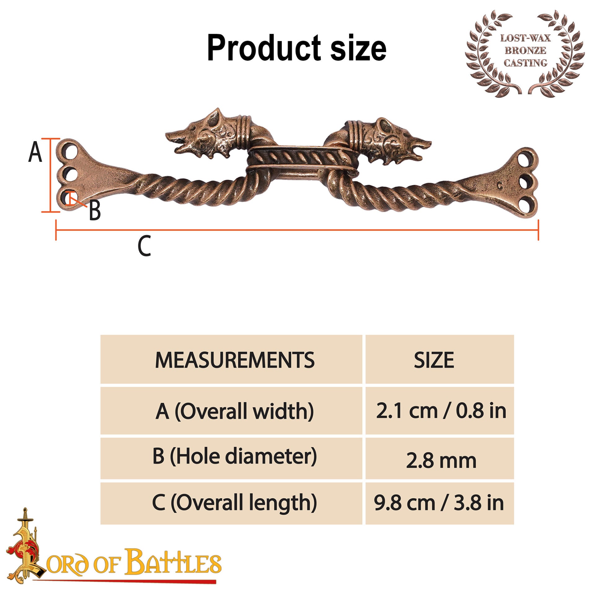Broche vikingo de bronce para capa con cabezas de animal - cera perdida - imagen 49