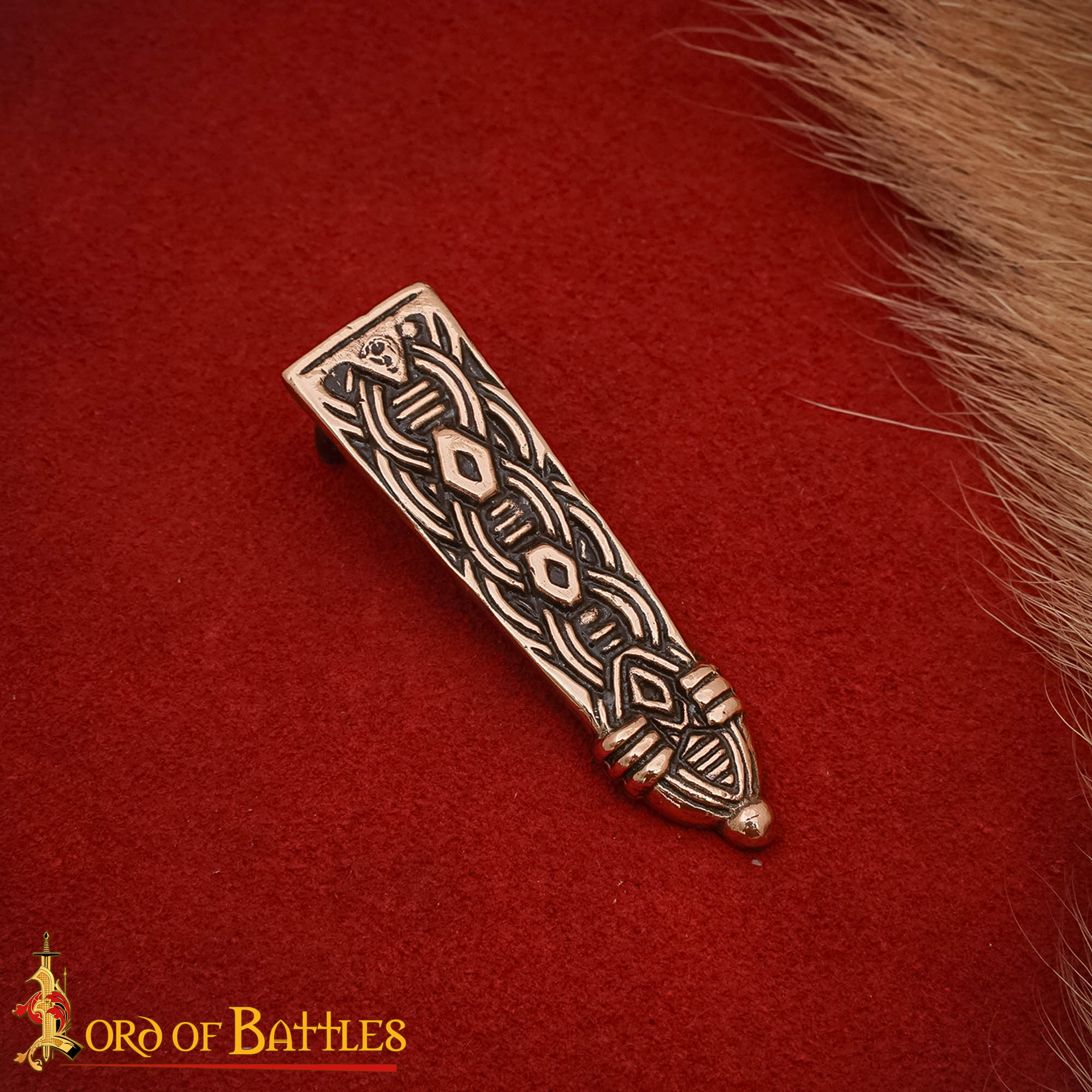 Remate de cinturón vikingo en bronce macizo con nudos (1,5 cm)