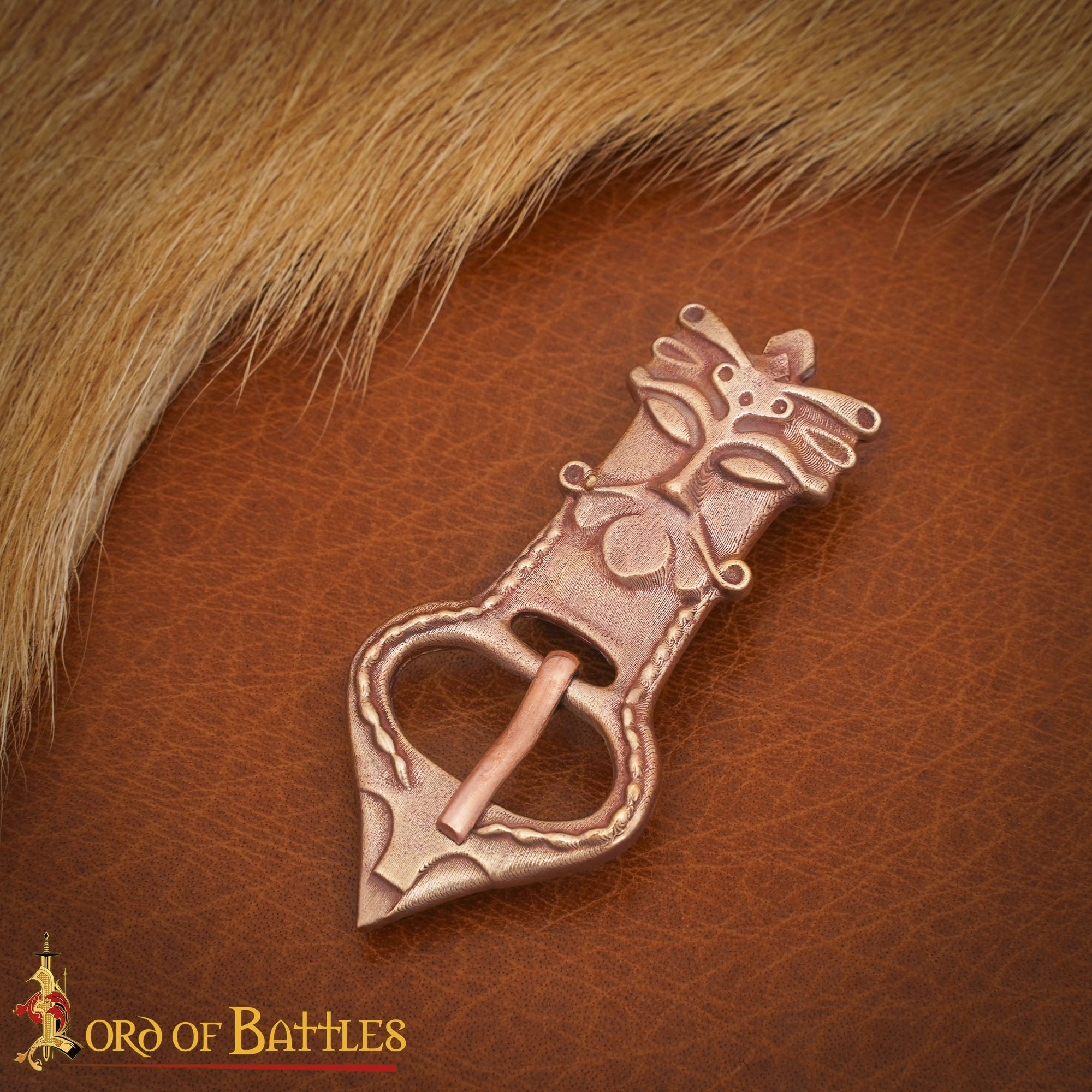 Hebilla de cinturón celta con cabeza masculina en bronce - Regular Bronze Finish - S