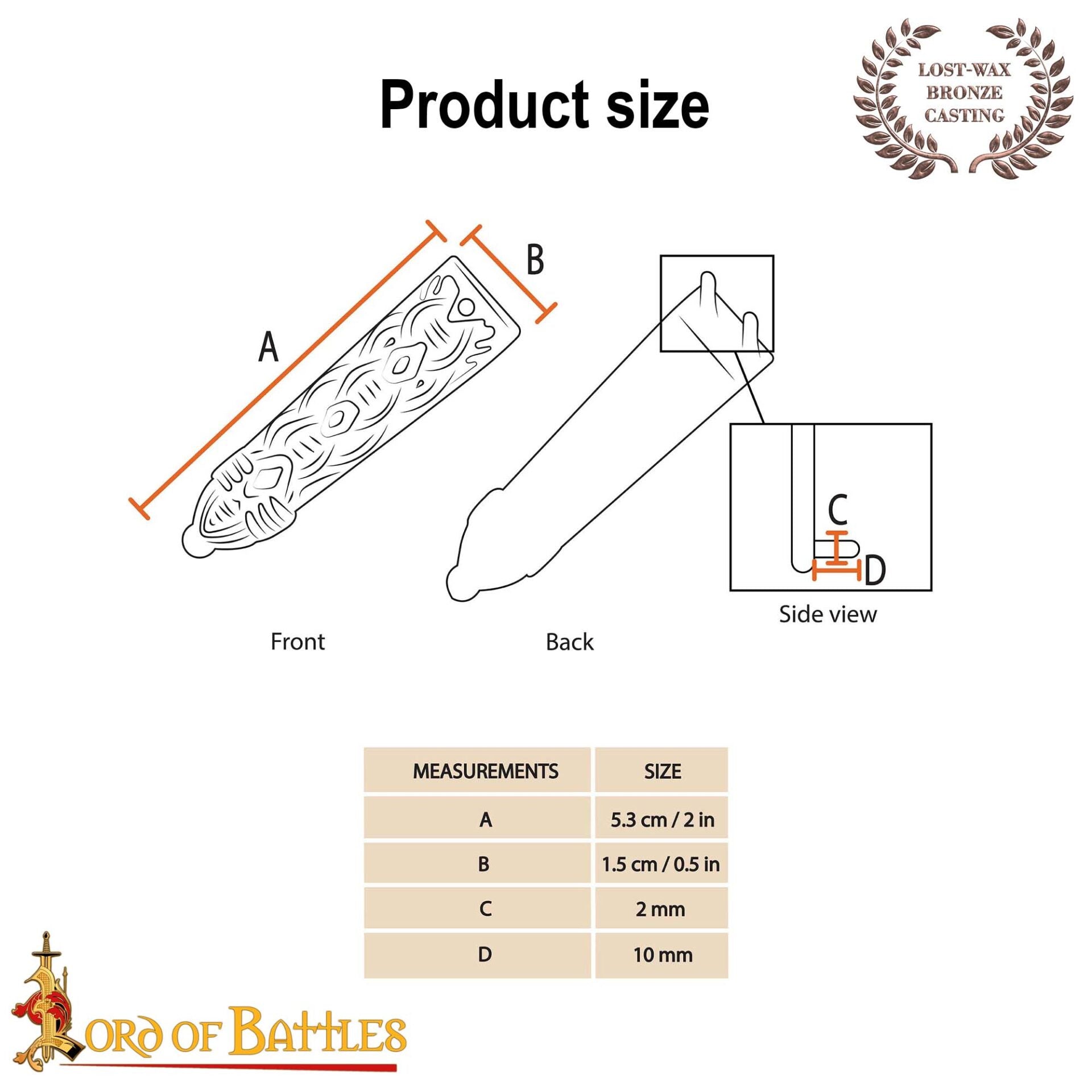 Remate de cinturón vikingo en bronce macizo con nudos (1,5 cm)