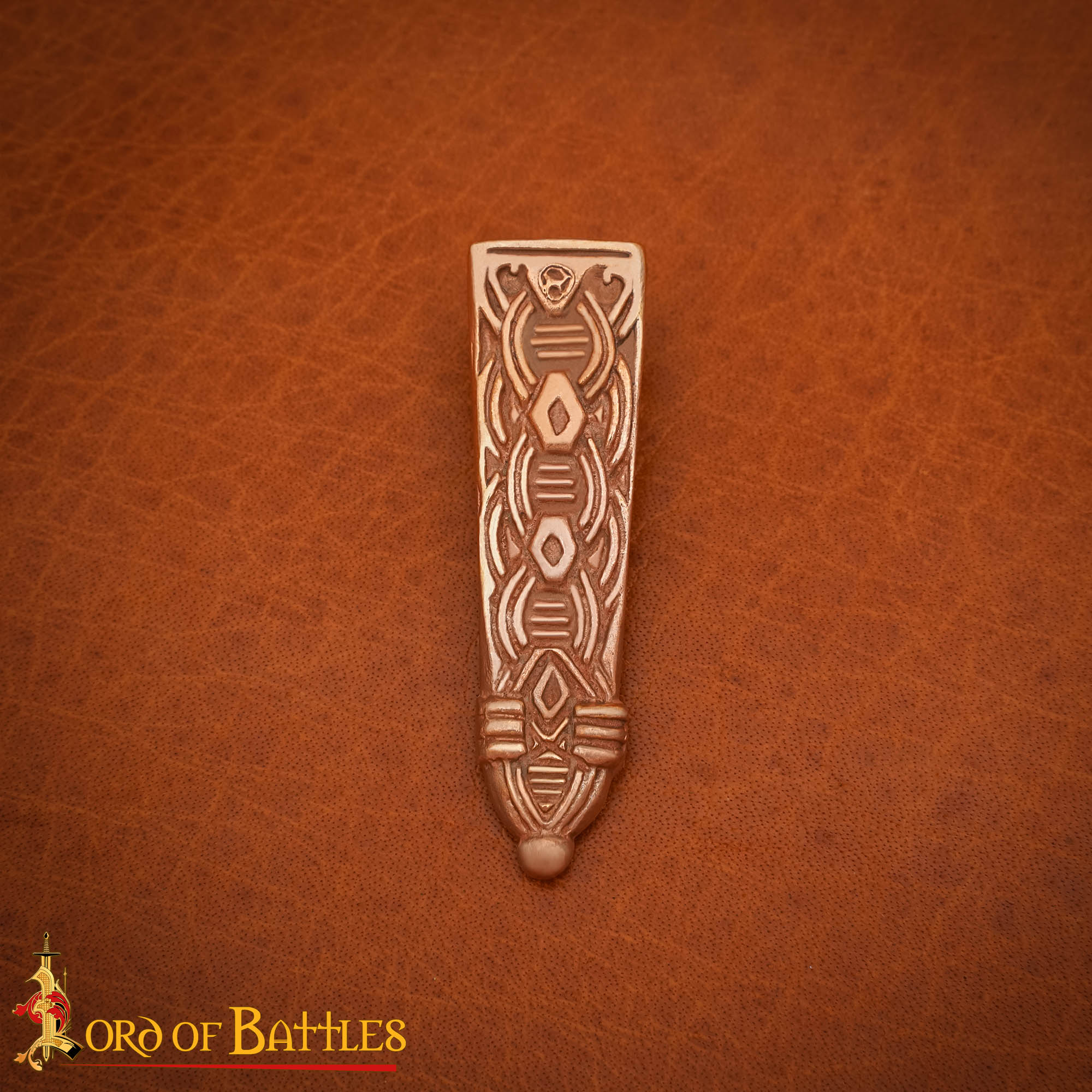 Remate de cinturón vikingo en bronce macizo con nudos (1,5 cm)