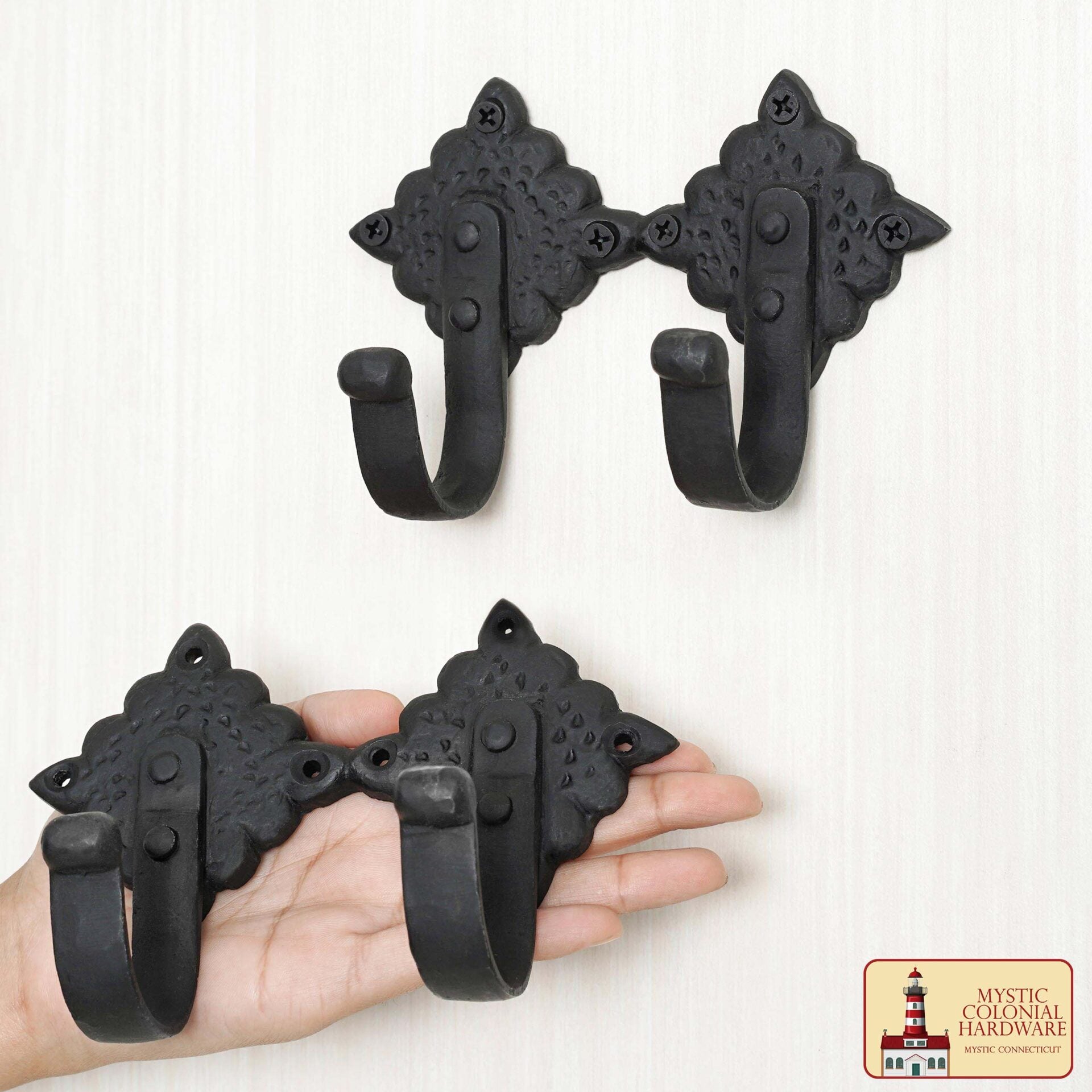 Ganchos de Pared Rústicos de Hierro Fundido - Ganchos Retro para Abrigos, Bolsos, Toallas, Albornoces, Sombreros y Más - Herrajes de Pared Vintage Negros - Imagen 6