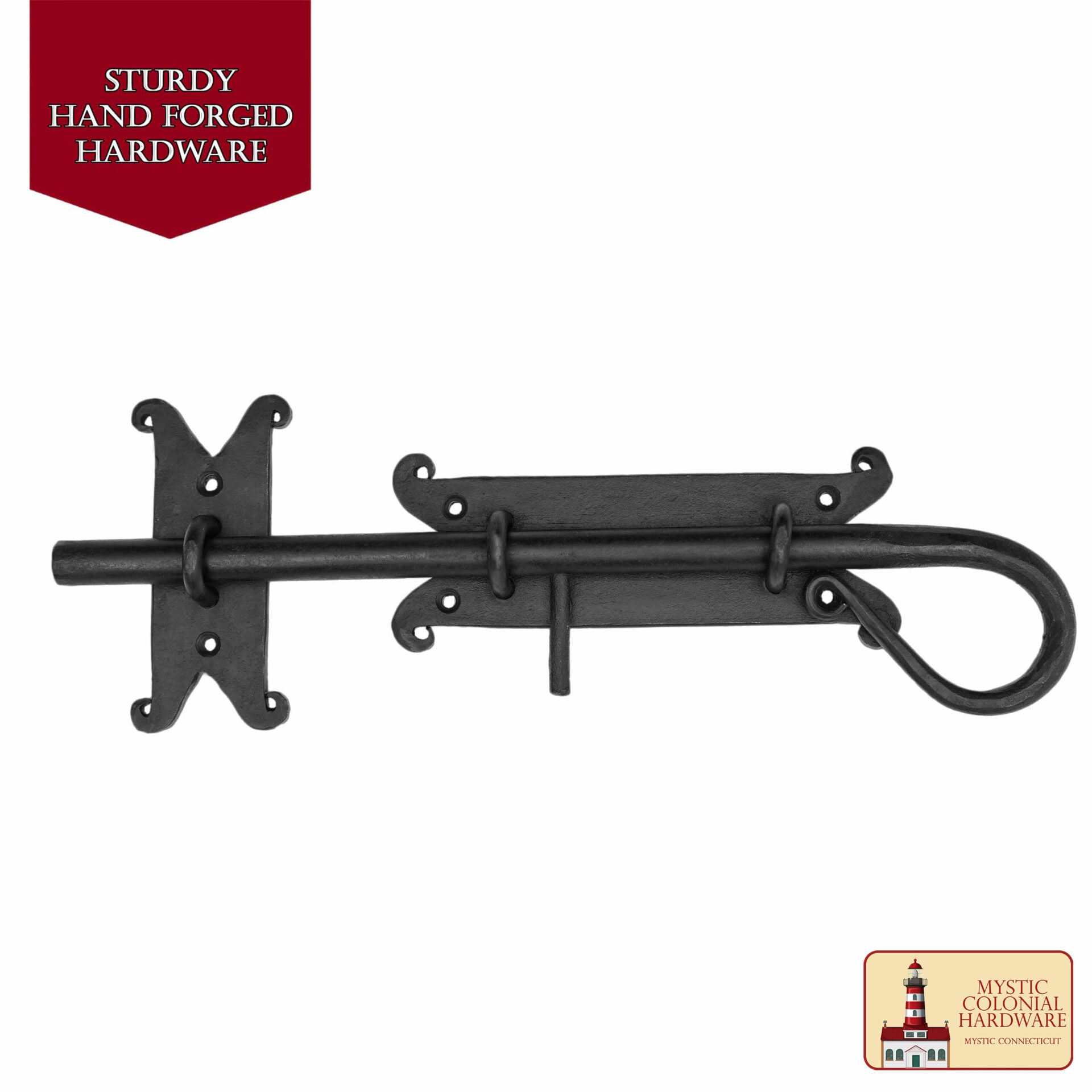 Imagen única de: Pestillo Corredizo de Hierro Fundido Negro - Pestillo Rústico para Puertas, Puertas de Granero, Cobertizos y Armarios - Cerradura Primitiva para Puerta de Hierro Negro de Mystic Colonial Hardware