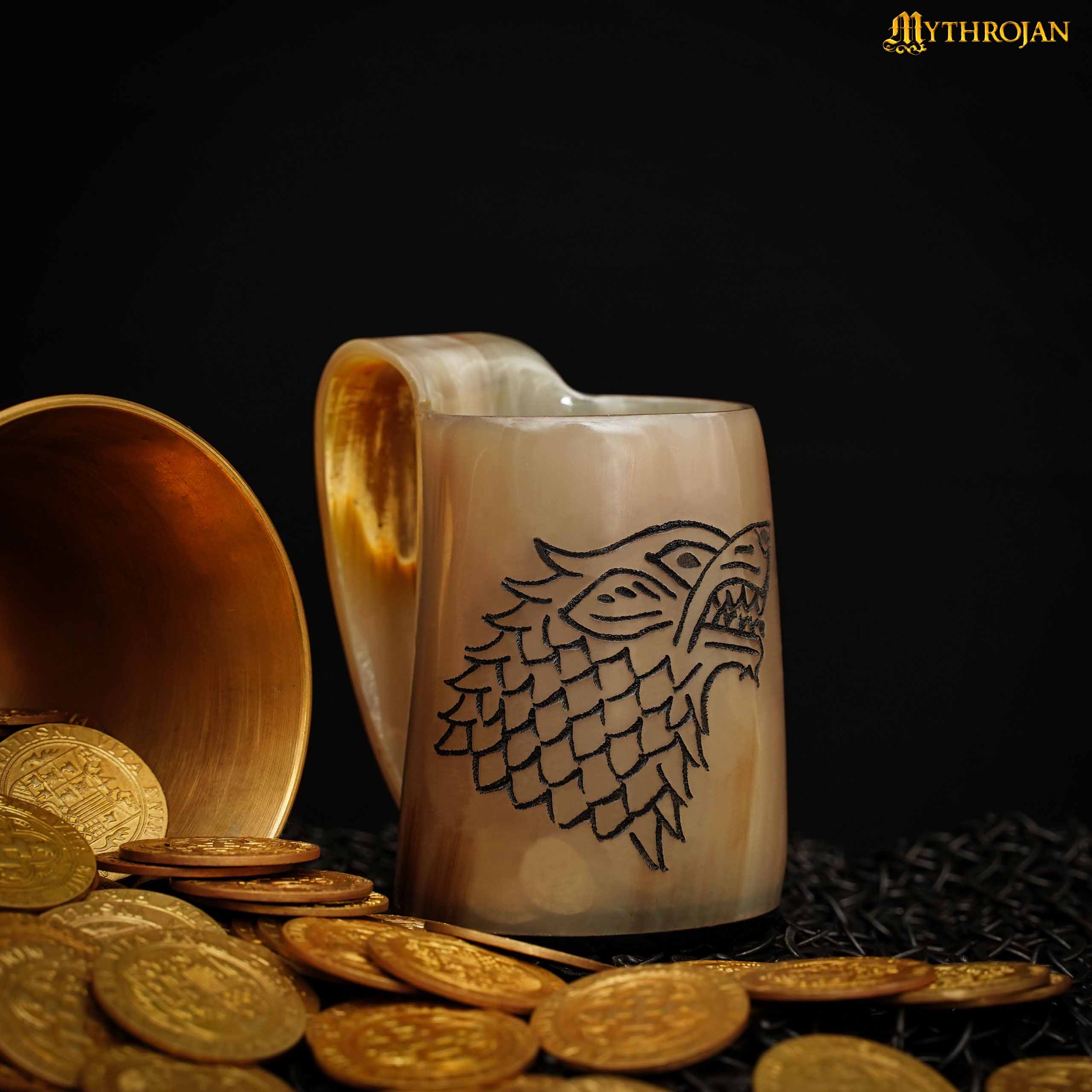 Set de 2 jarras tipo cuerno vikingas con diseño Fenrir, 3.2" (150–200 ml) - imagen 5