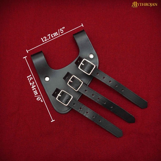 Bandolera renacentista de cuero para espada con triple hebilla — Negro/Marrón - imagen 12