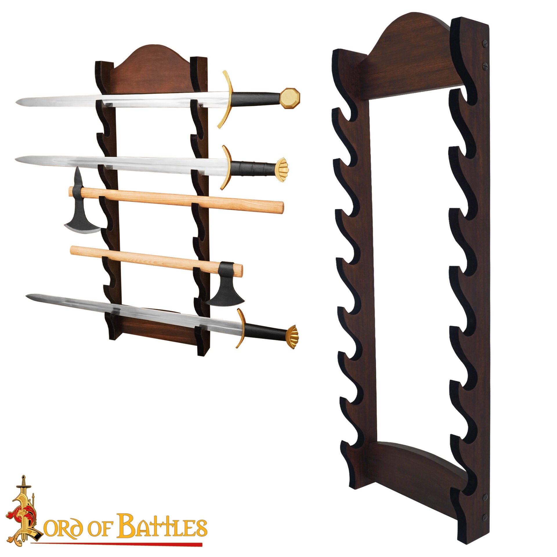 Soporte artesanal de madera maciza de 8 niveles para espadas y hachas - imagen 4