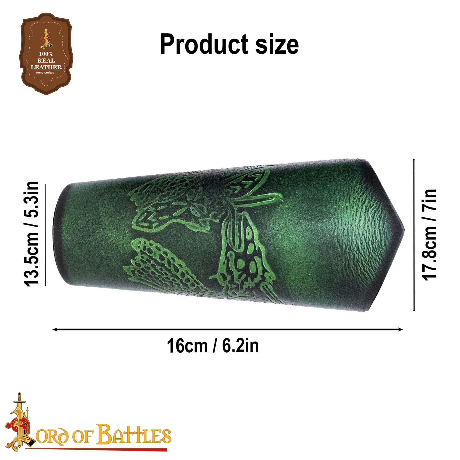 Brazales de cuero con dragón grabado — 16 cm, hechos a mano - imagen 4