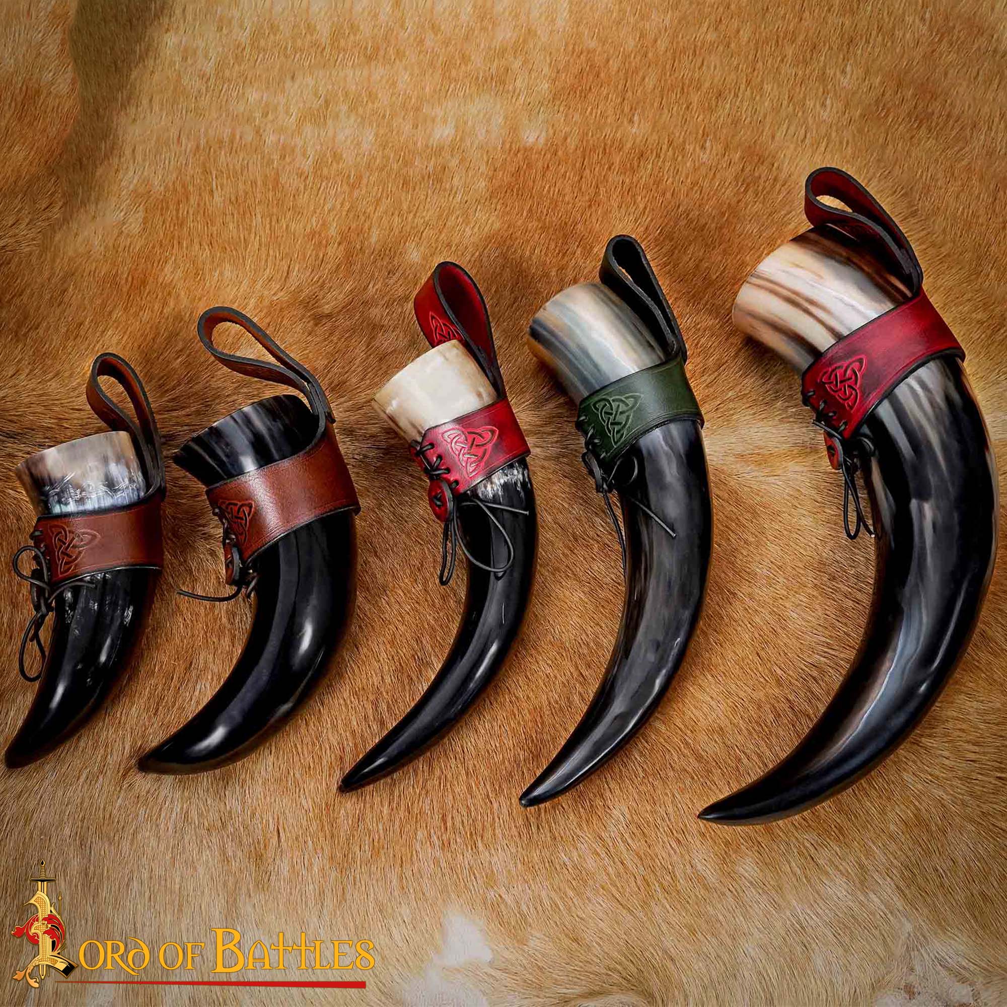 Cuerno de beber vikingo con funda de cuero y porta cinturón con nudo celta - imagen 48