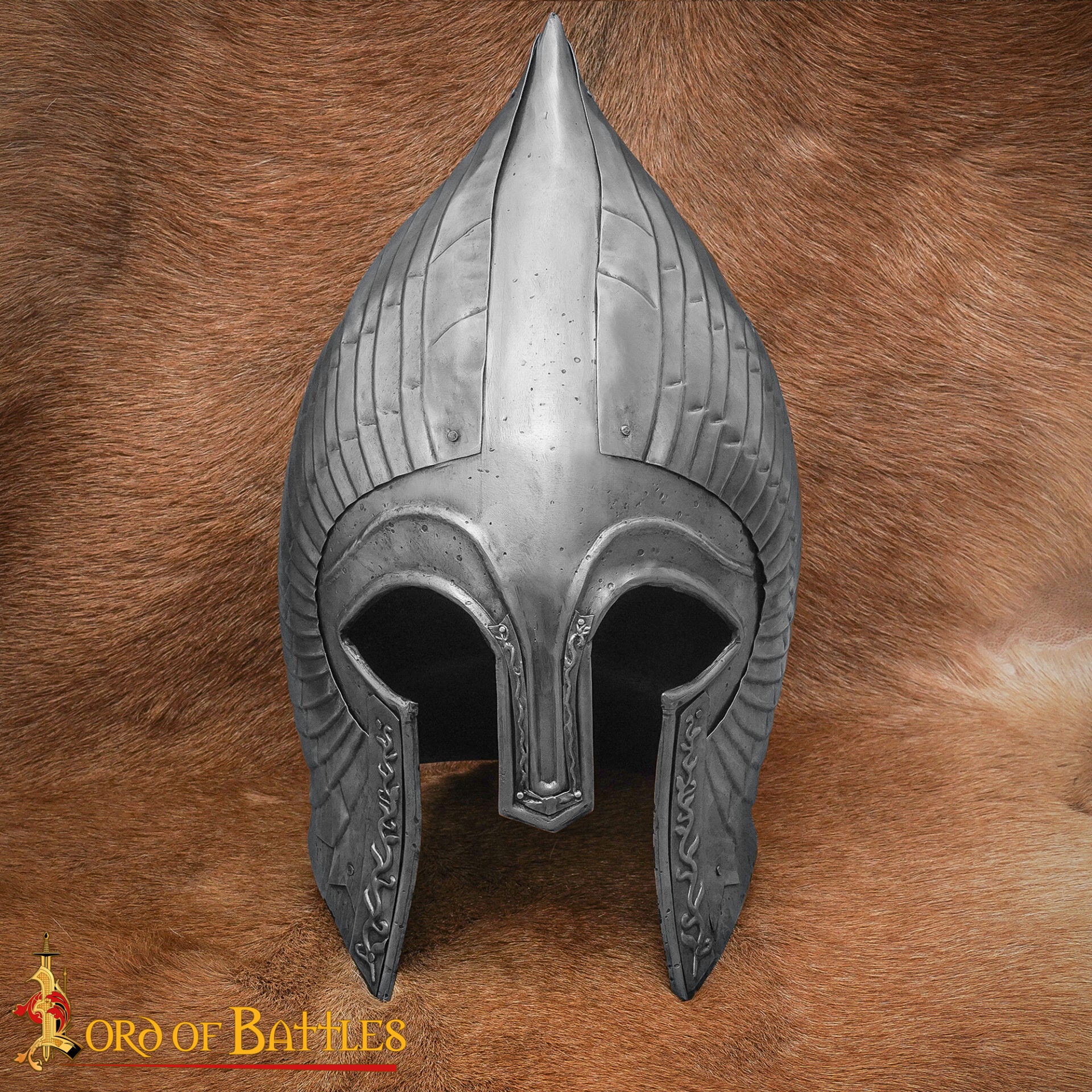 Imagen única de: Gondorian Casco Medieval de Acero con Forro de Cuero - Calibre 18 Acabado Antiguo - Fantasía Lotr Gondor Replica - Coleccionable Armadura Casco para Larp, y la Pantalla
