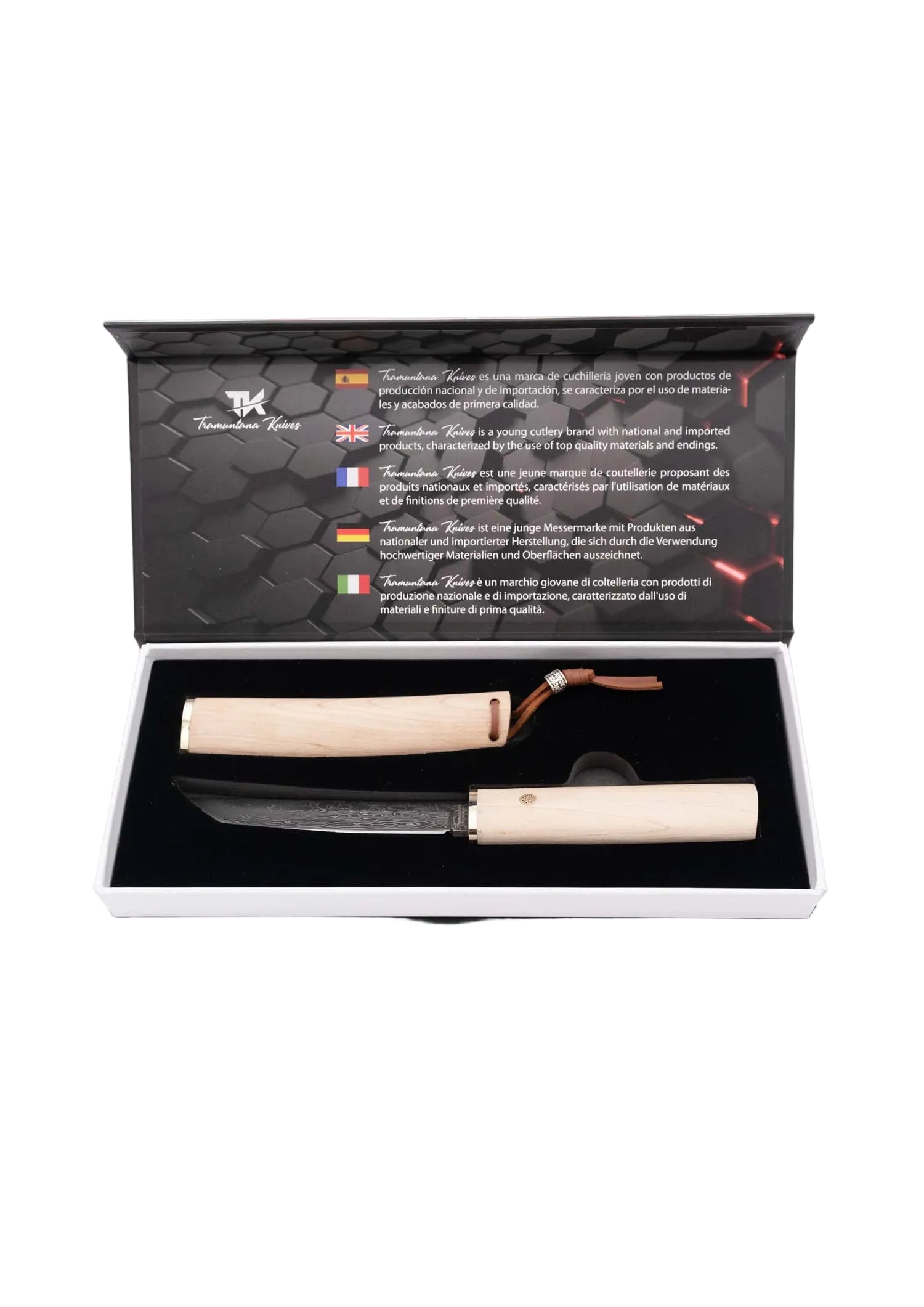 Cuchillo Tanto con Mango de Ébano caja – Acero Damasco VG10