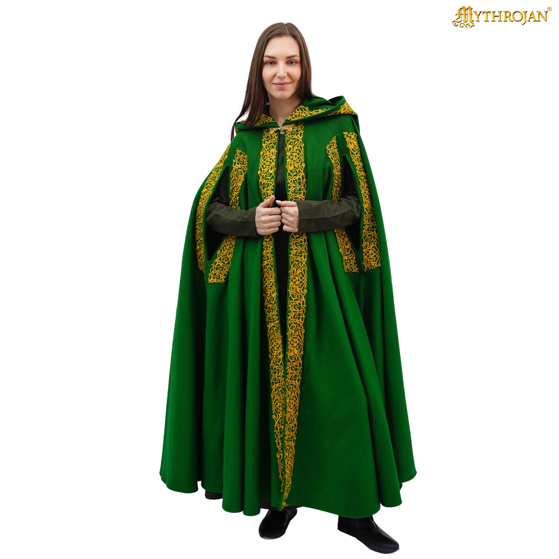 Capa medieval de lana 70% con capucha y cierre de latón, bordada - imagen 9