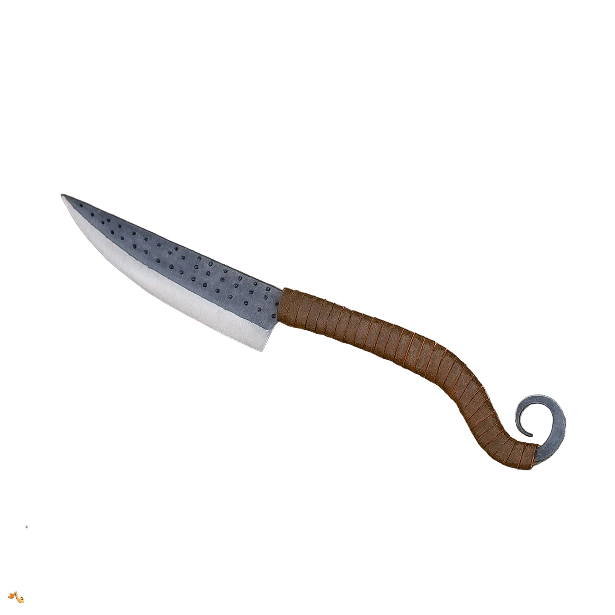 Cuchillo Forjado a Mano con Mango de Cuero y Punta de Marquetería - Imagen 1