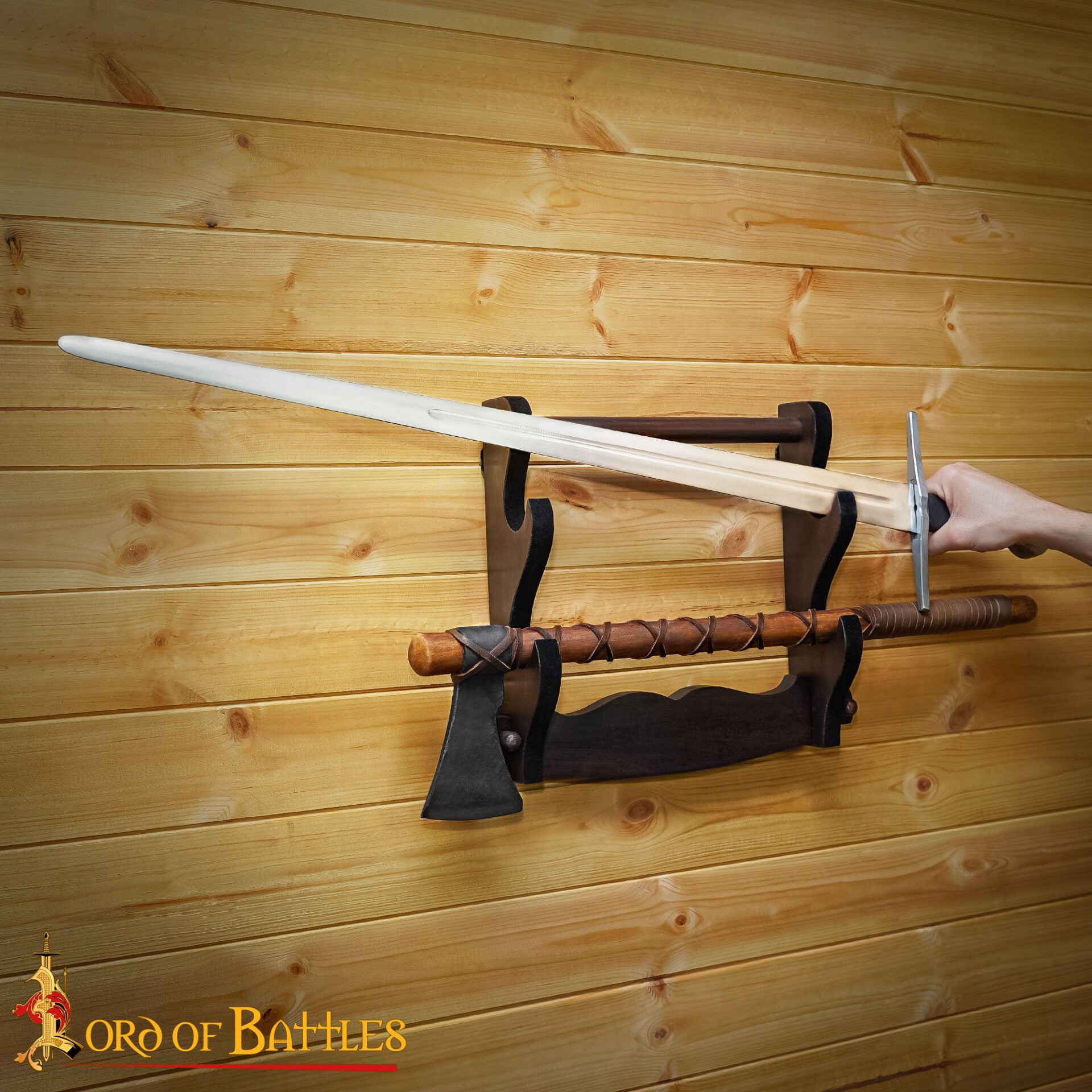 Soporte mural de madera para espadas — 2 niveles - imagen 11