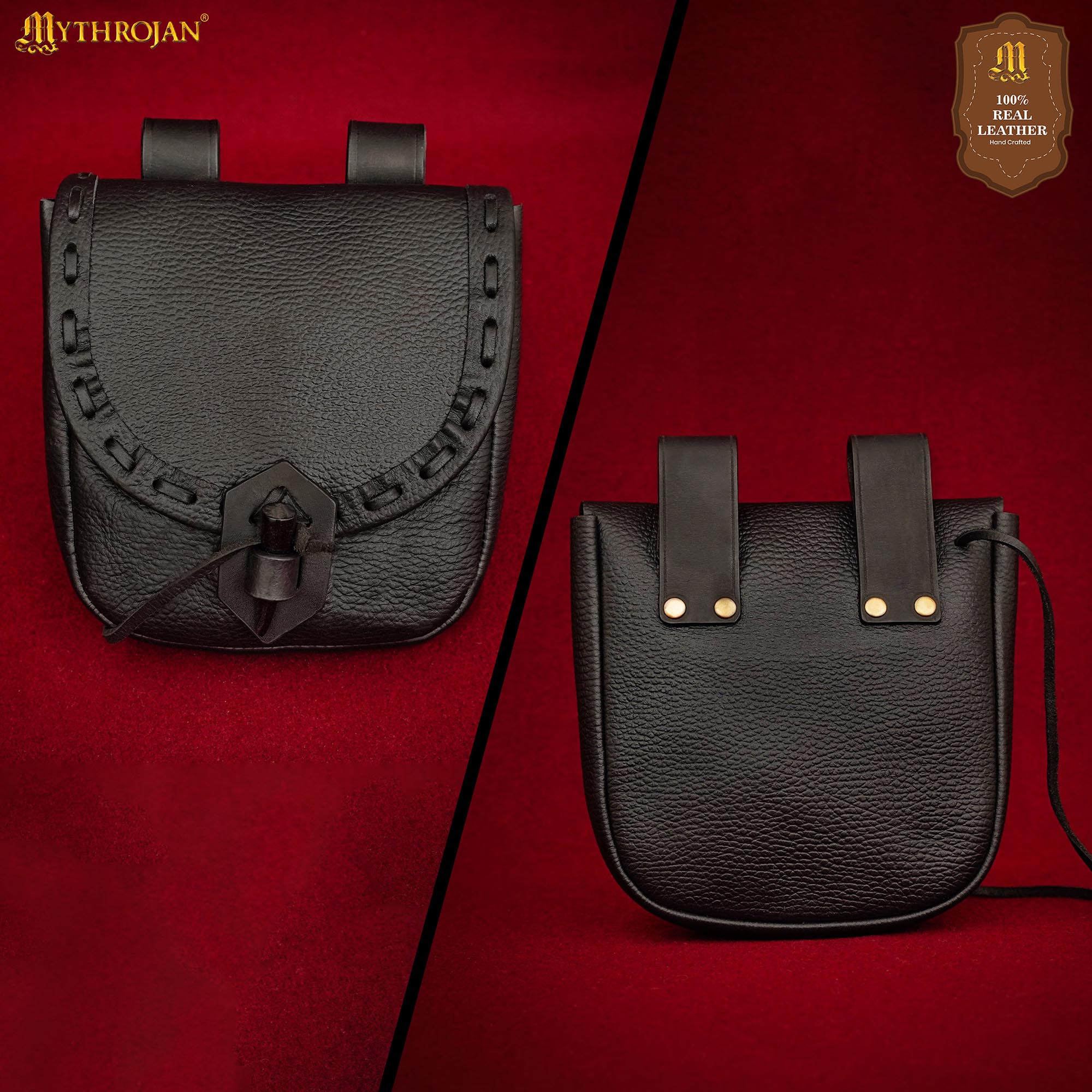 Bolsa de cinturón medieval de piel con cierre de cuerno - imagen 11