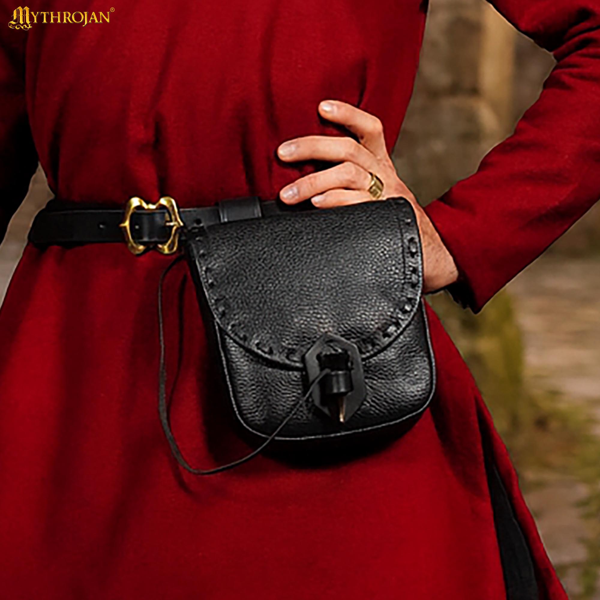 Bolsa de cinturón medieval de piel con cierre de cuerno - imagen 13