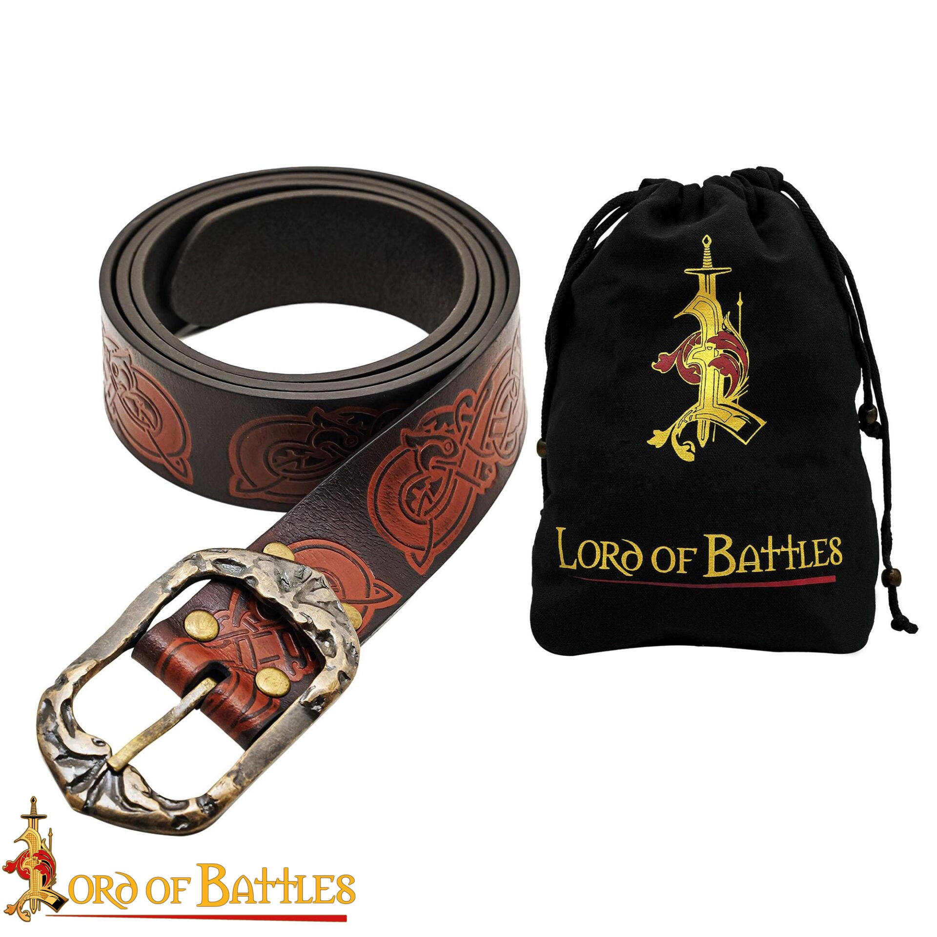 Cinturón vikingo medieval de cuero hecho a mano con hebilla de latón - imagen 4