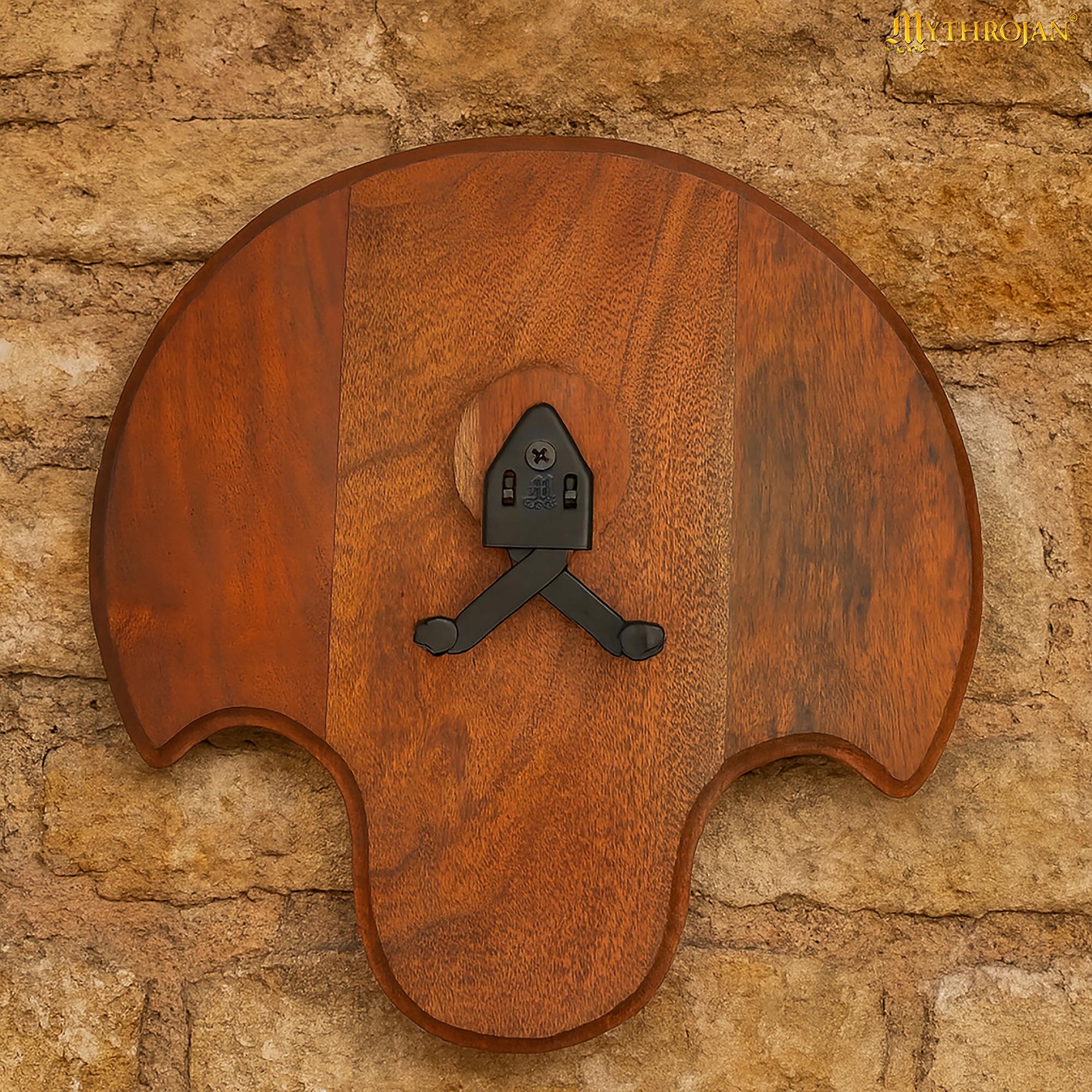 Placa de pared para espada en madera de acacia con soporte de acero