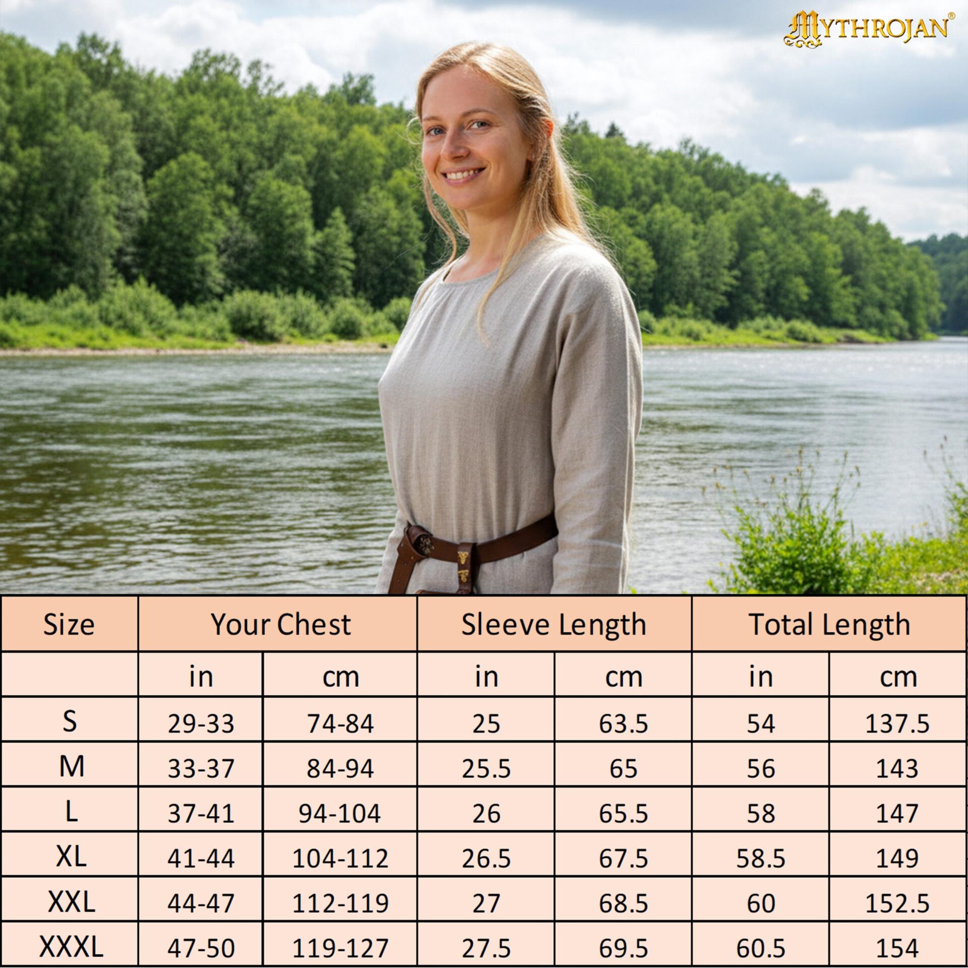 Vestido vikingo largo Helga en lino 100% para mujer - imagen 3