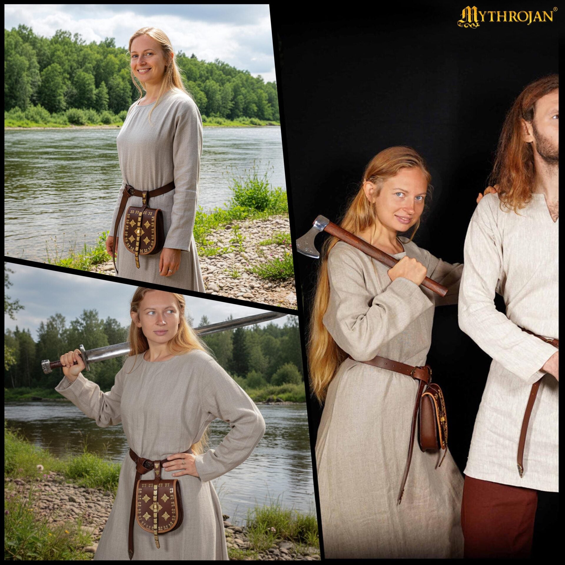 Vestido vikingo largo Helga en lino 100% para mujer - imagen 16