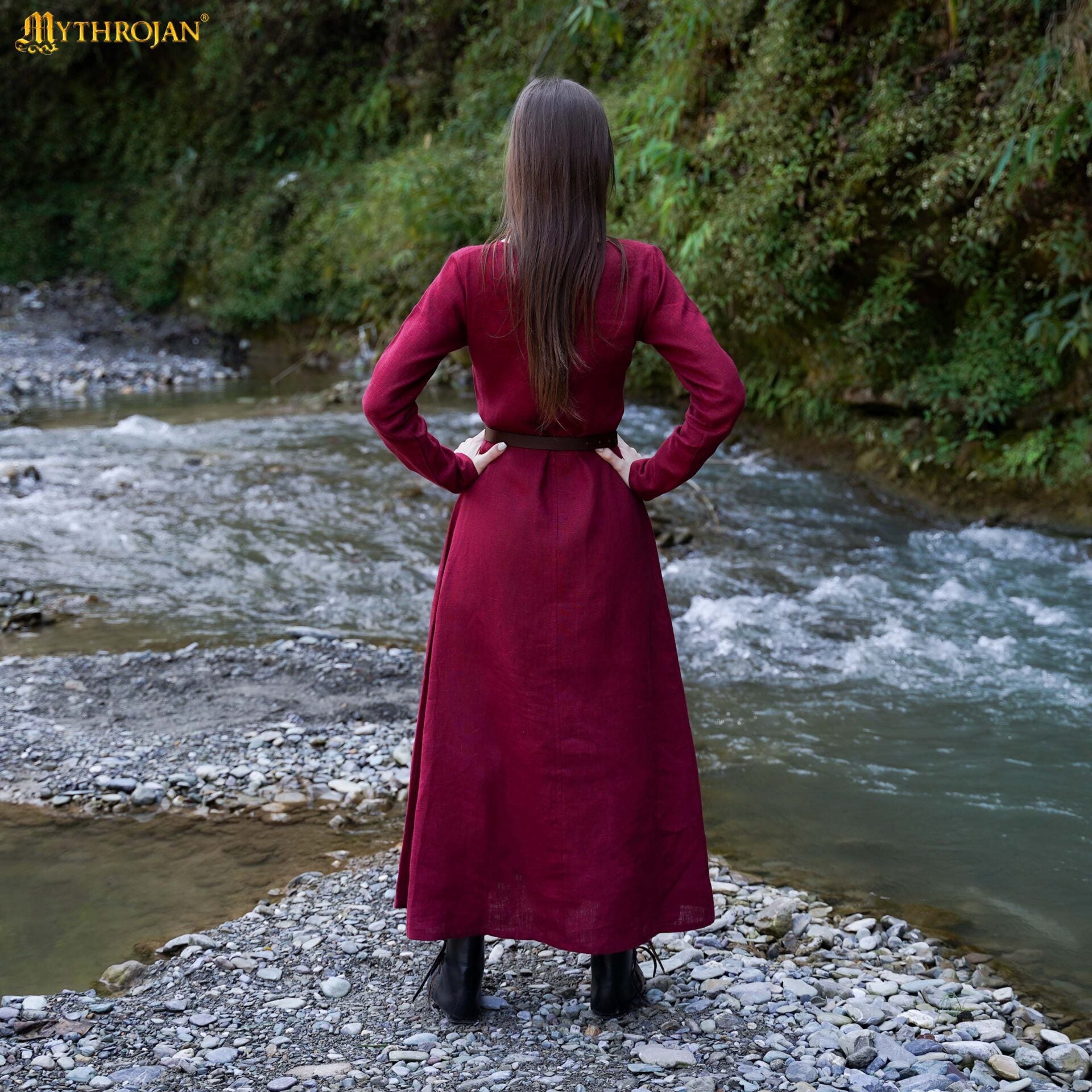 Vestido vikingo largo Helga en lino 100% para mujer - imagen 9