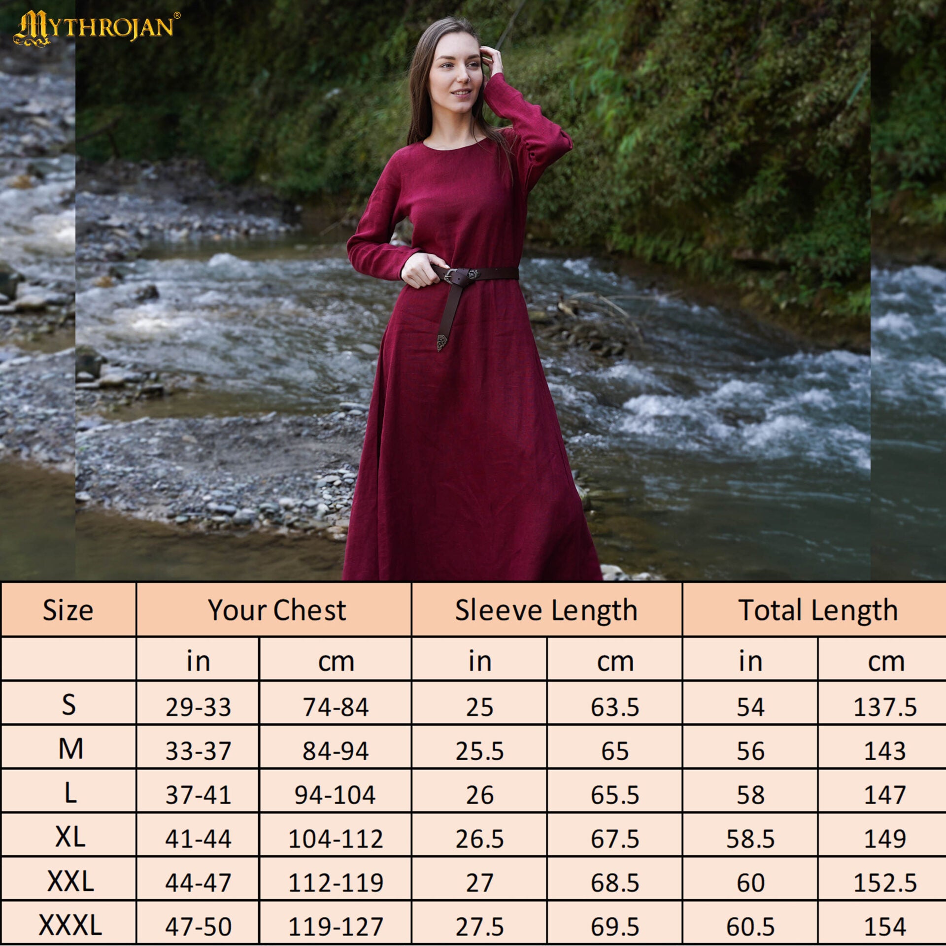Vestido vikingo largo Helga en lino 100% para mujer - imagen 10