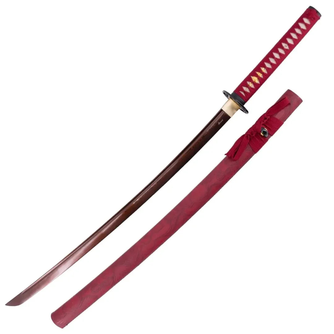 Imagen única de: Katana Funcional Afilada De Acero De Damasco Rojo S6040