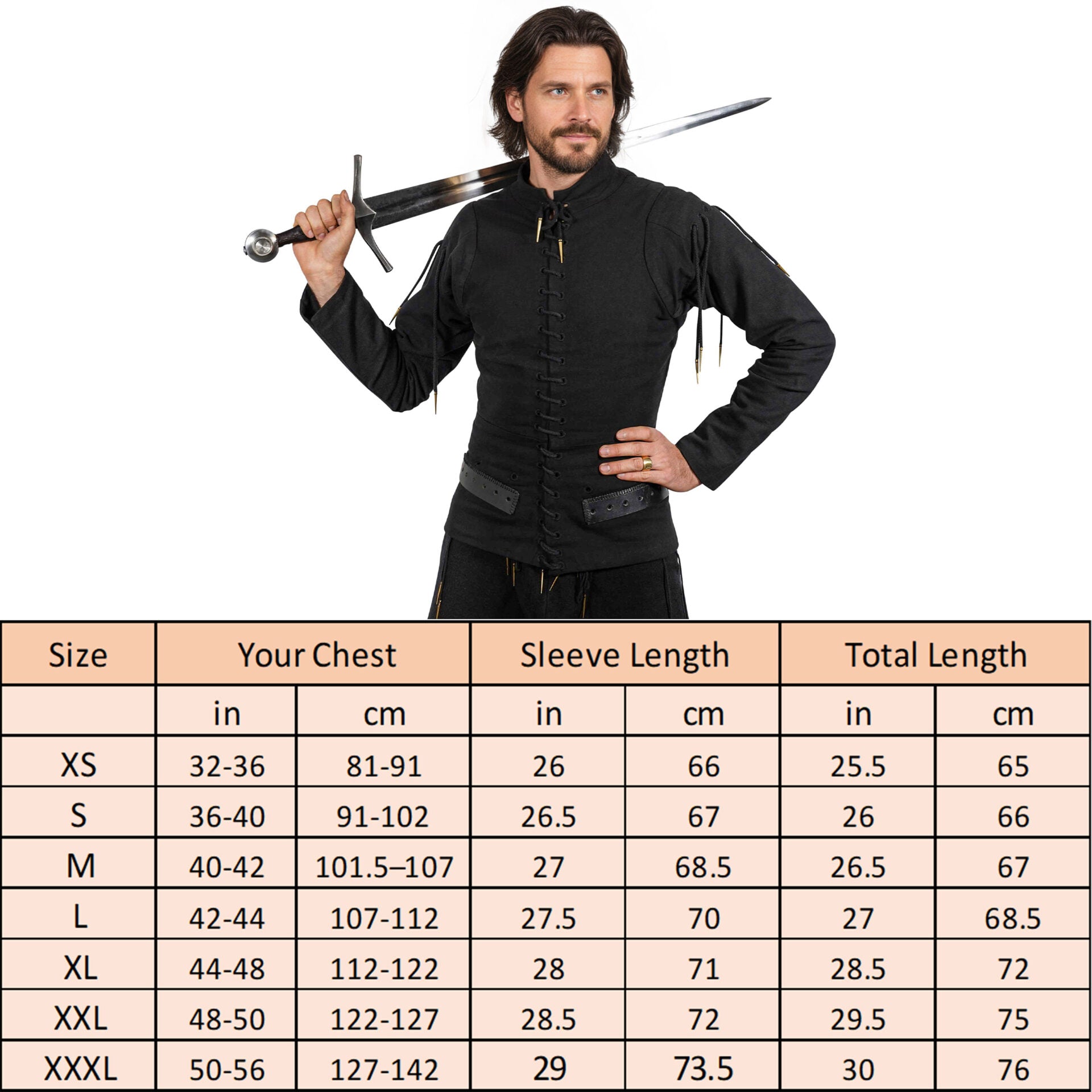 Imagen única de: Jubón armado 'The Knight' — Acolchado medieval tardío (negro, talla L) - Con Defecto