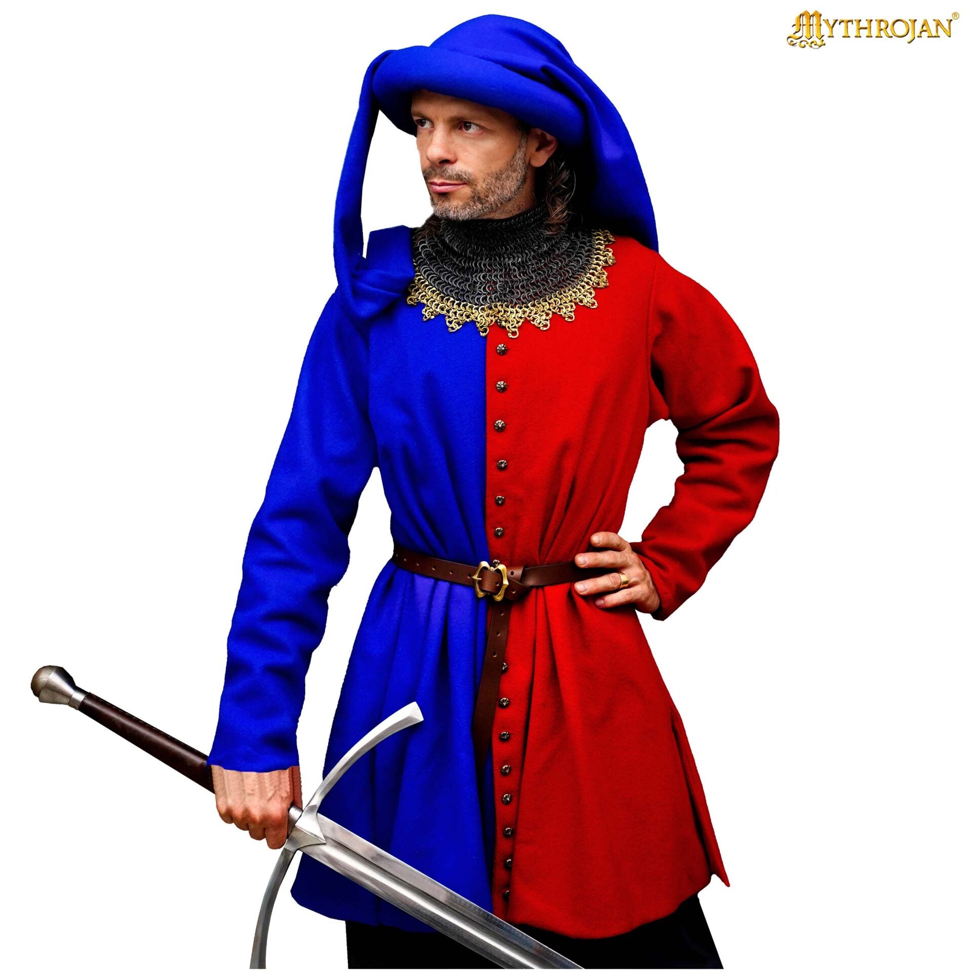 Houppelande de lana - Vestido medieval tardío con botones de latón - imagen 8