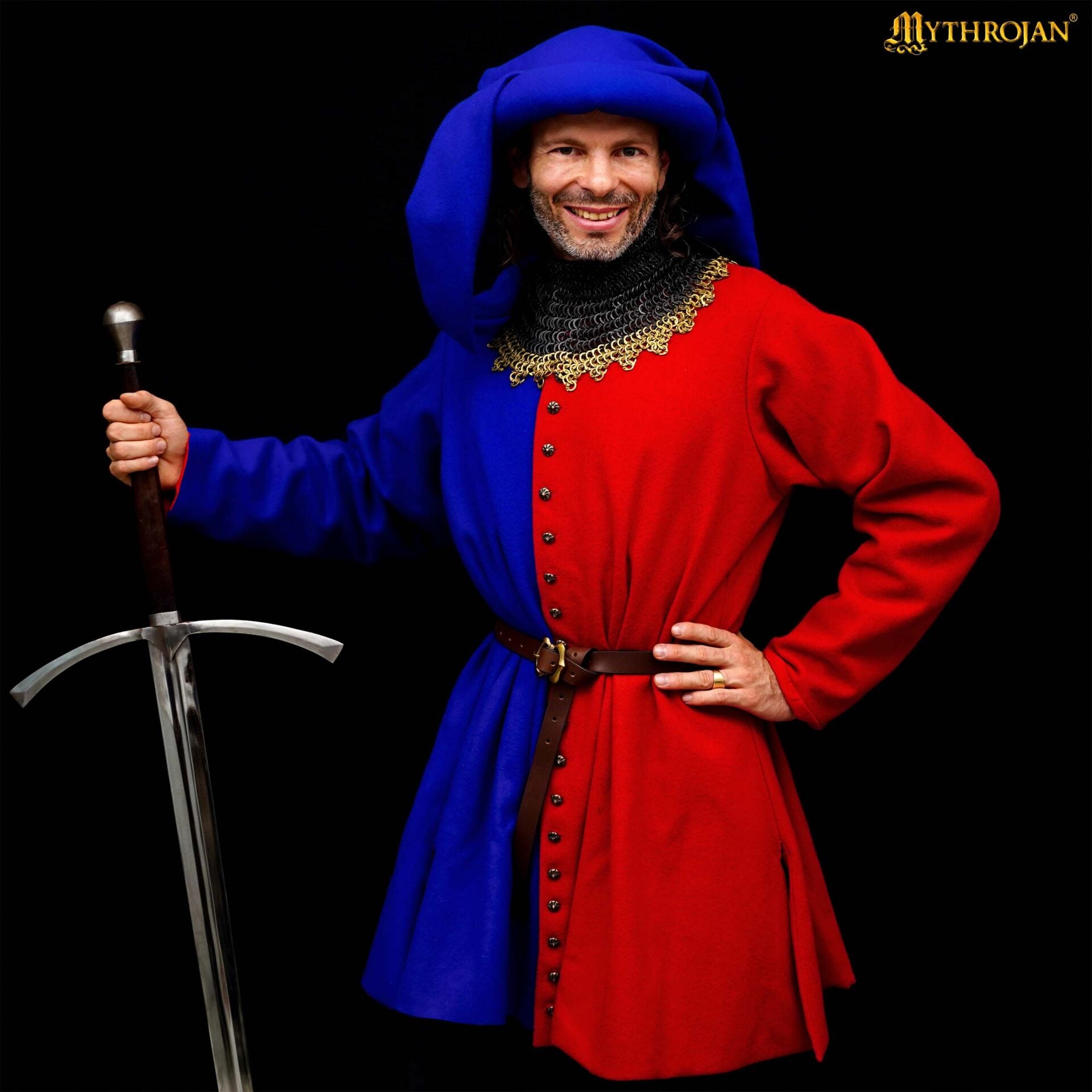 Houppelande de lana - Vestido medieval tardío con botones de latón - imagen 11