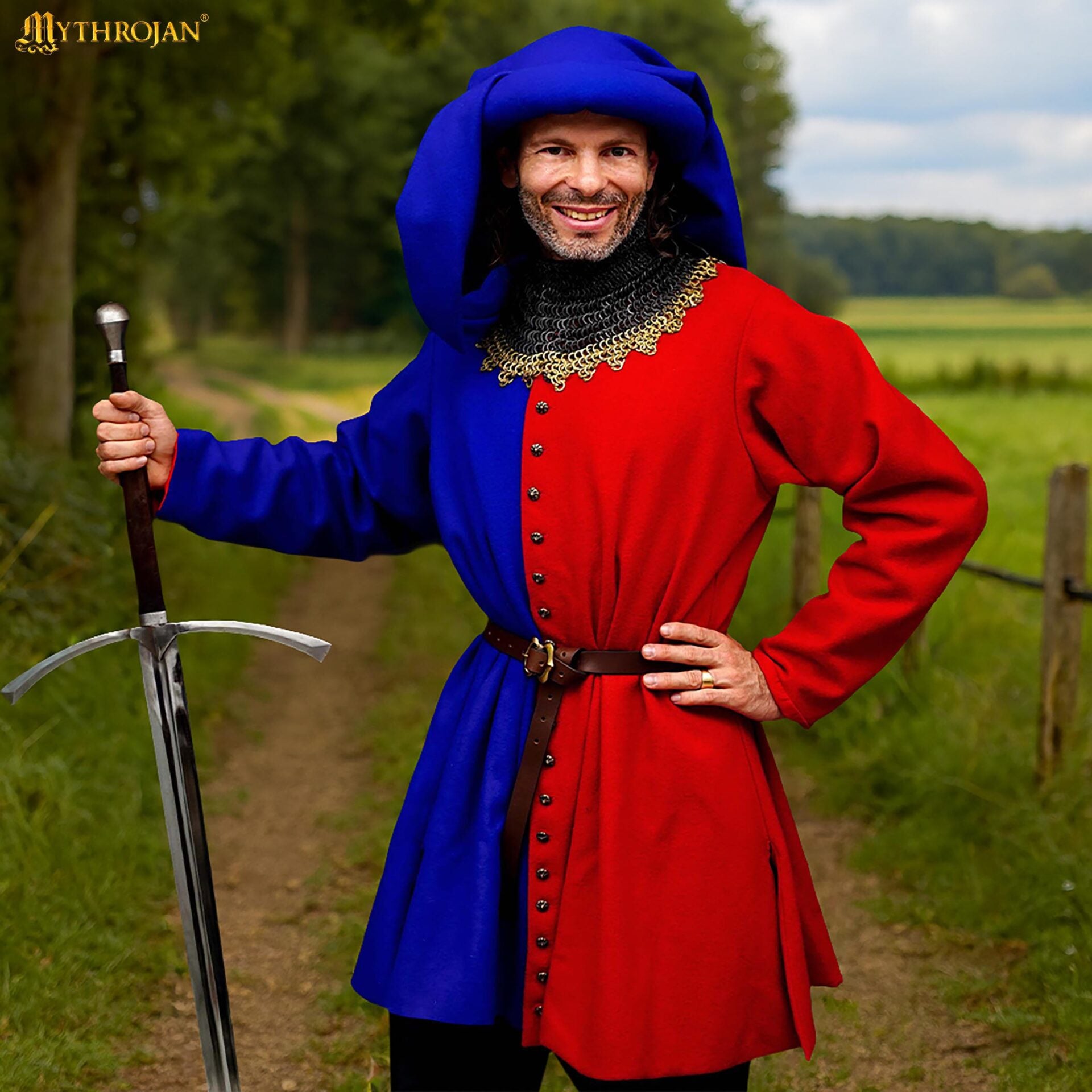 Houppelande de lana - Vestido medieval tardío con botones de latón