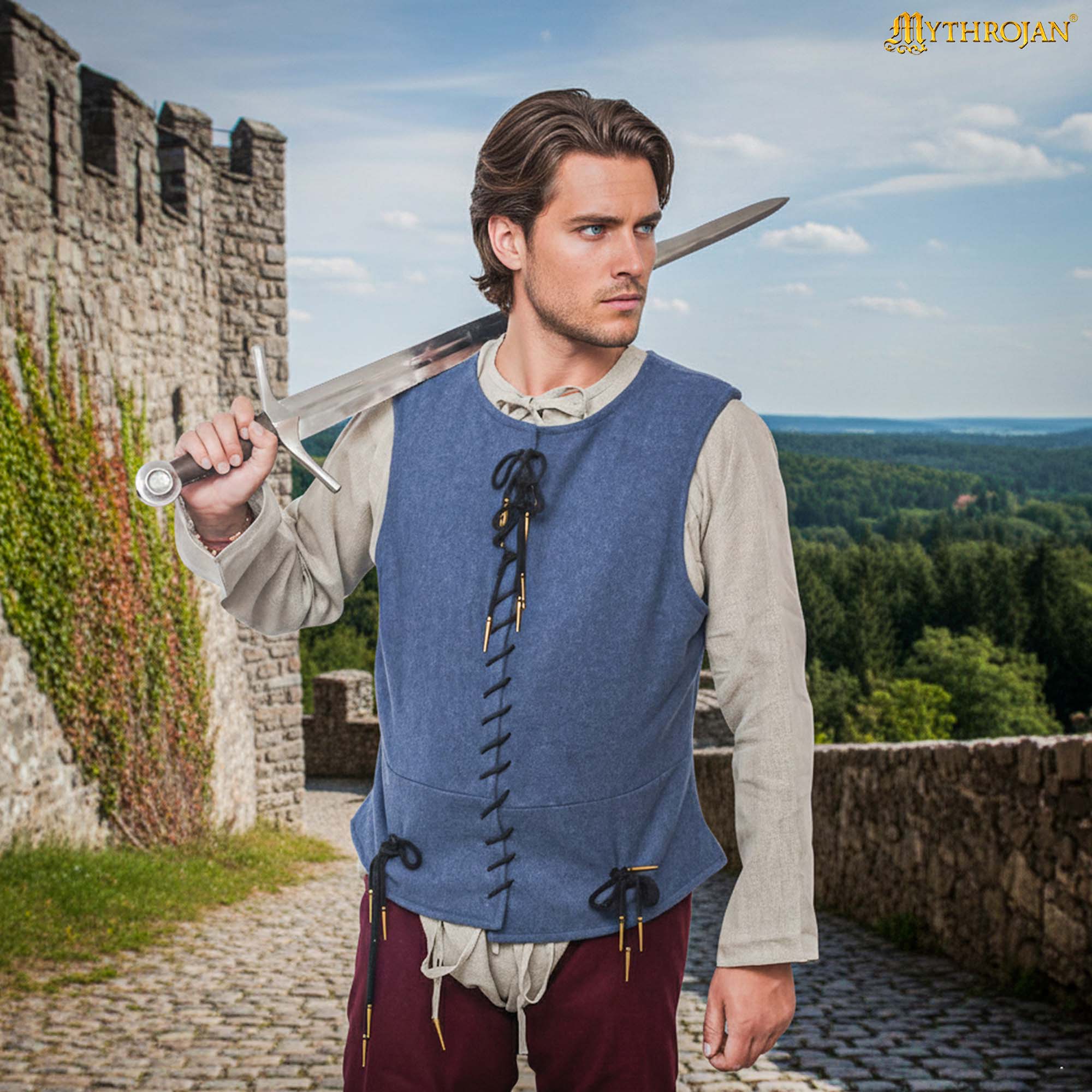 Pourpoint medieval tardío sin mangas — Chaleco histórico para recreación, LARP y SCA - imagen 11