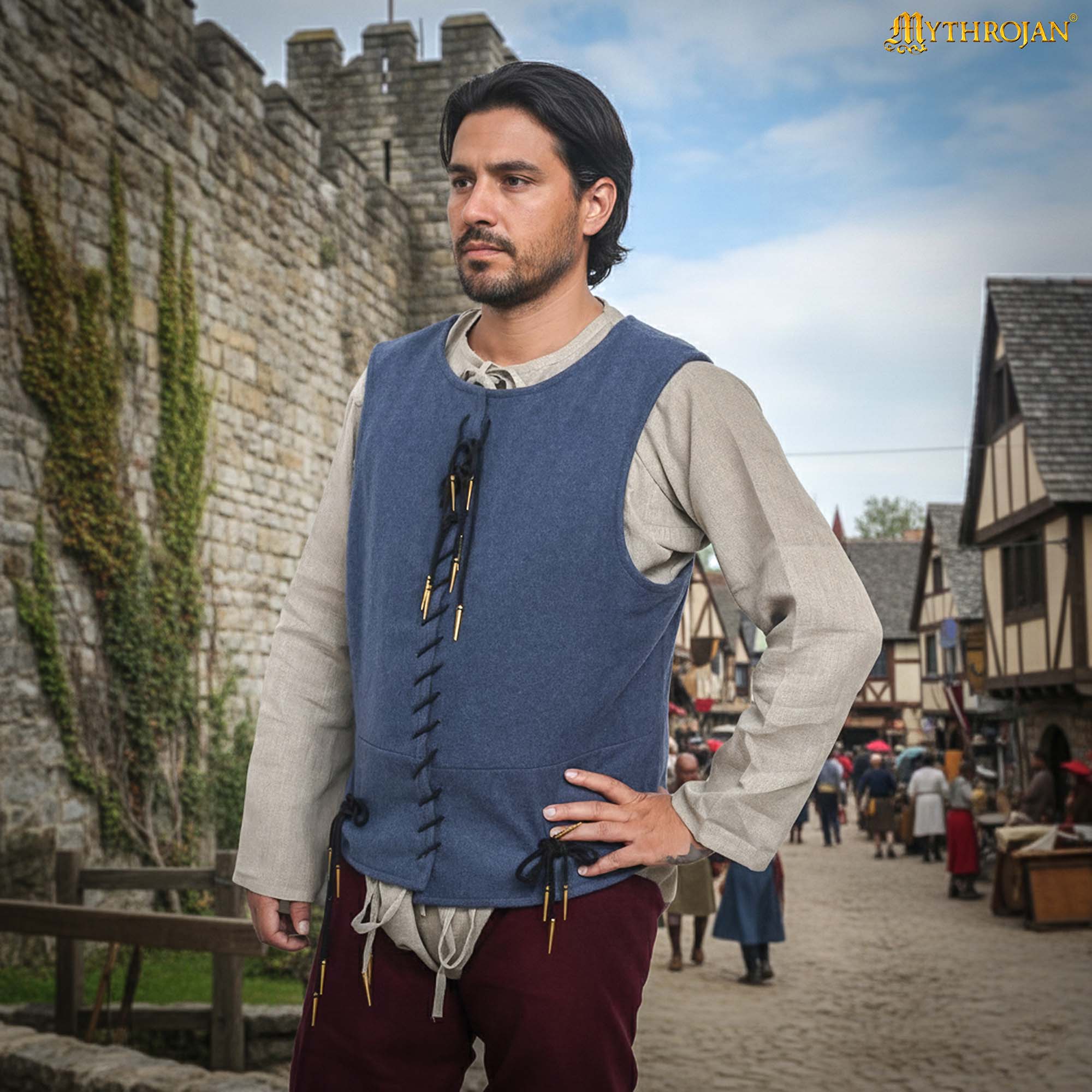 Pourpoint medieval tardío sin mangas — Chaleco histórico para recreación, LARP y SCA - imagen 8