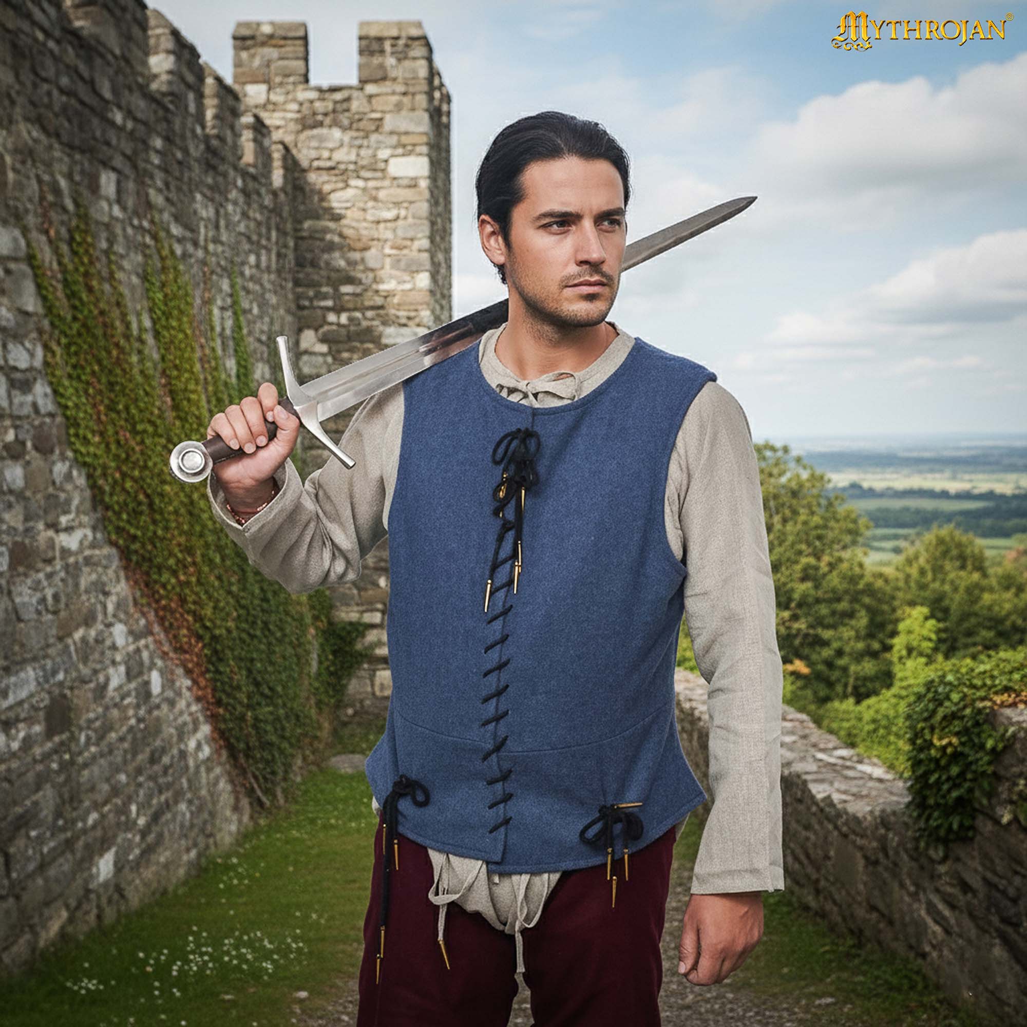 Pourpoint medieval tardío sin mangas — Chaleco histórico para recreación, LARP y SCA