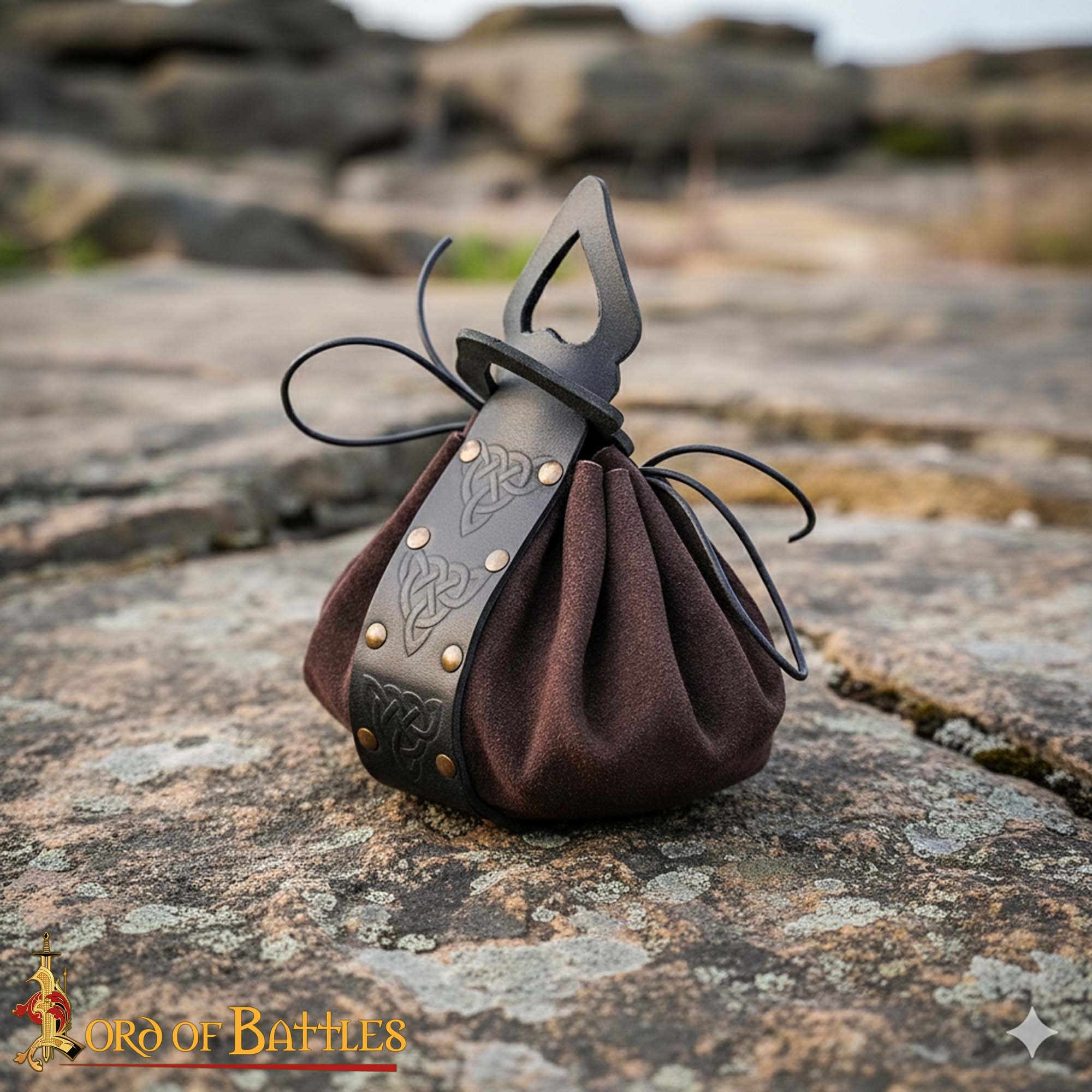 Bolsa de cinturón de cuero con nudos celtas en relieve