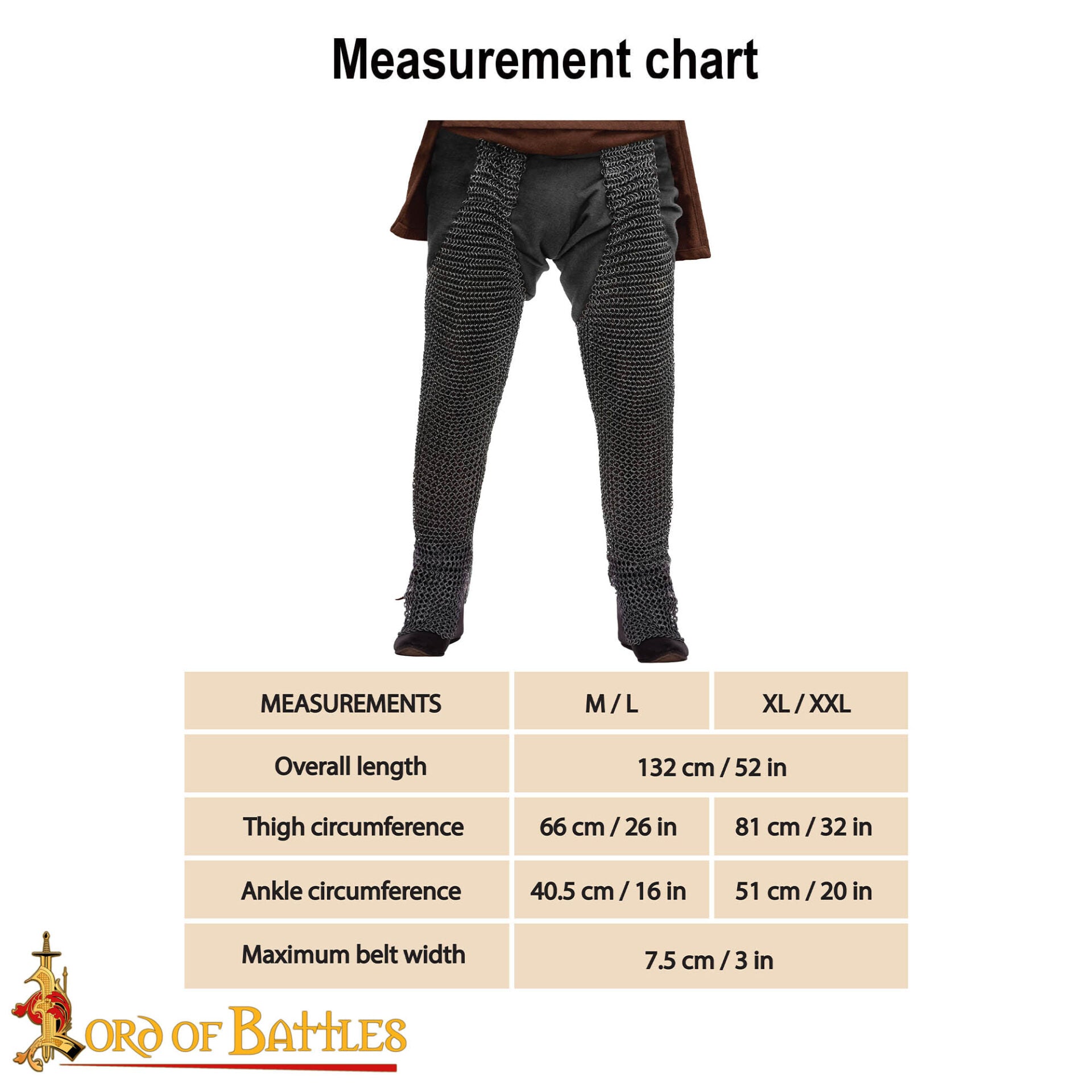 Grebas (Chausses) de cota de malla 10 mm, acero calibre 16, acabado negro - imagen 3