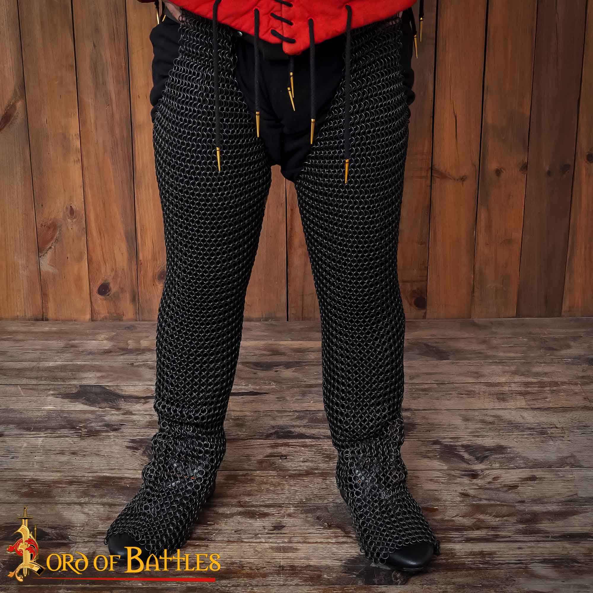 Grebas (Chausses) de cota de malla 10 mm, acero calibre 16, acabado negro