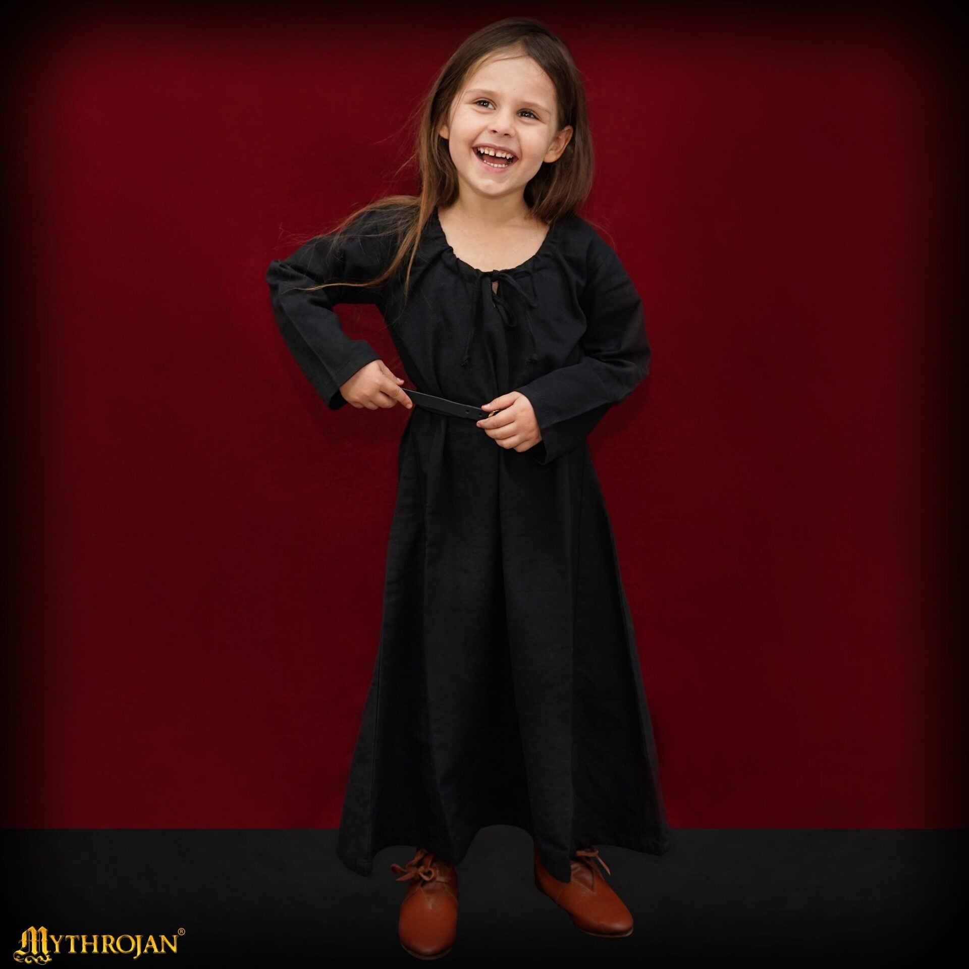 Vestido medieval Maiden de algodón 100% para LARP y recreación - Negro - kids-110