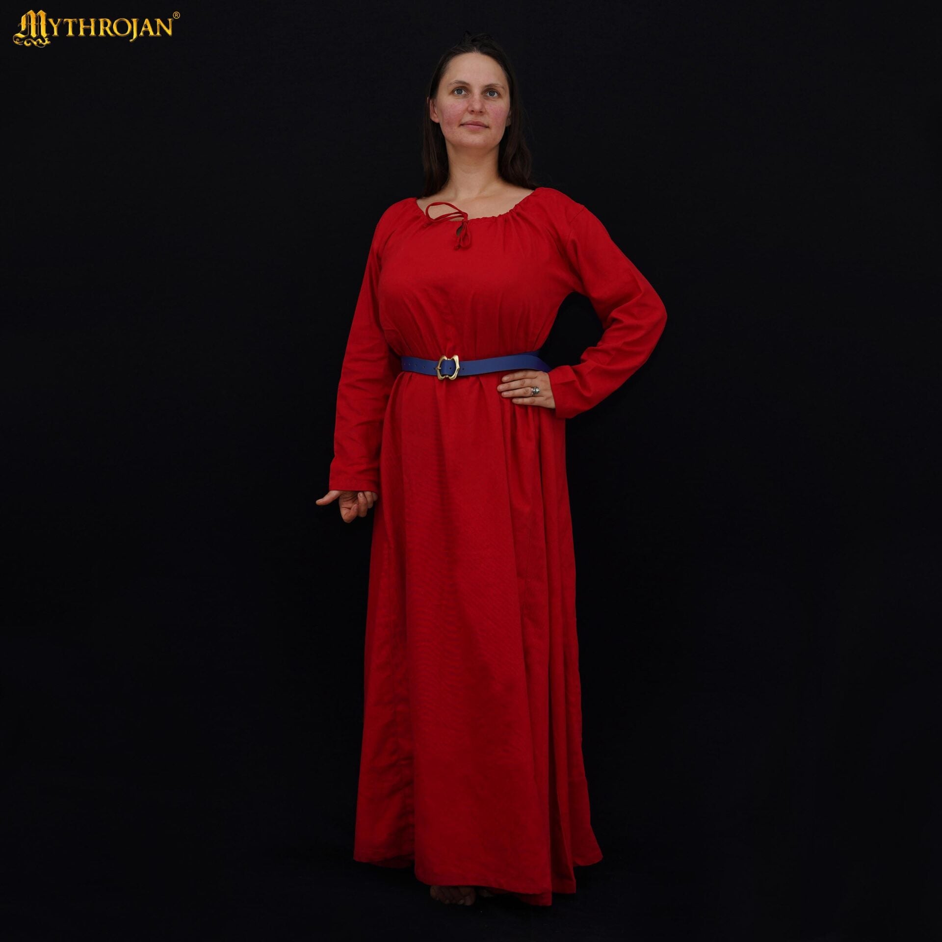 Vestido medieval Maiden de algodón 100% para LARP y recreación - Rojo - L