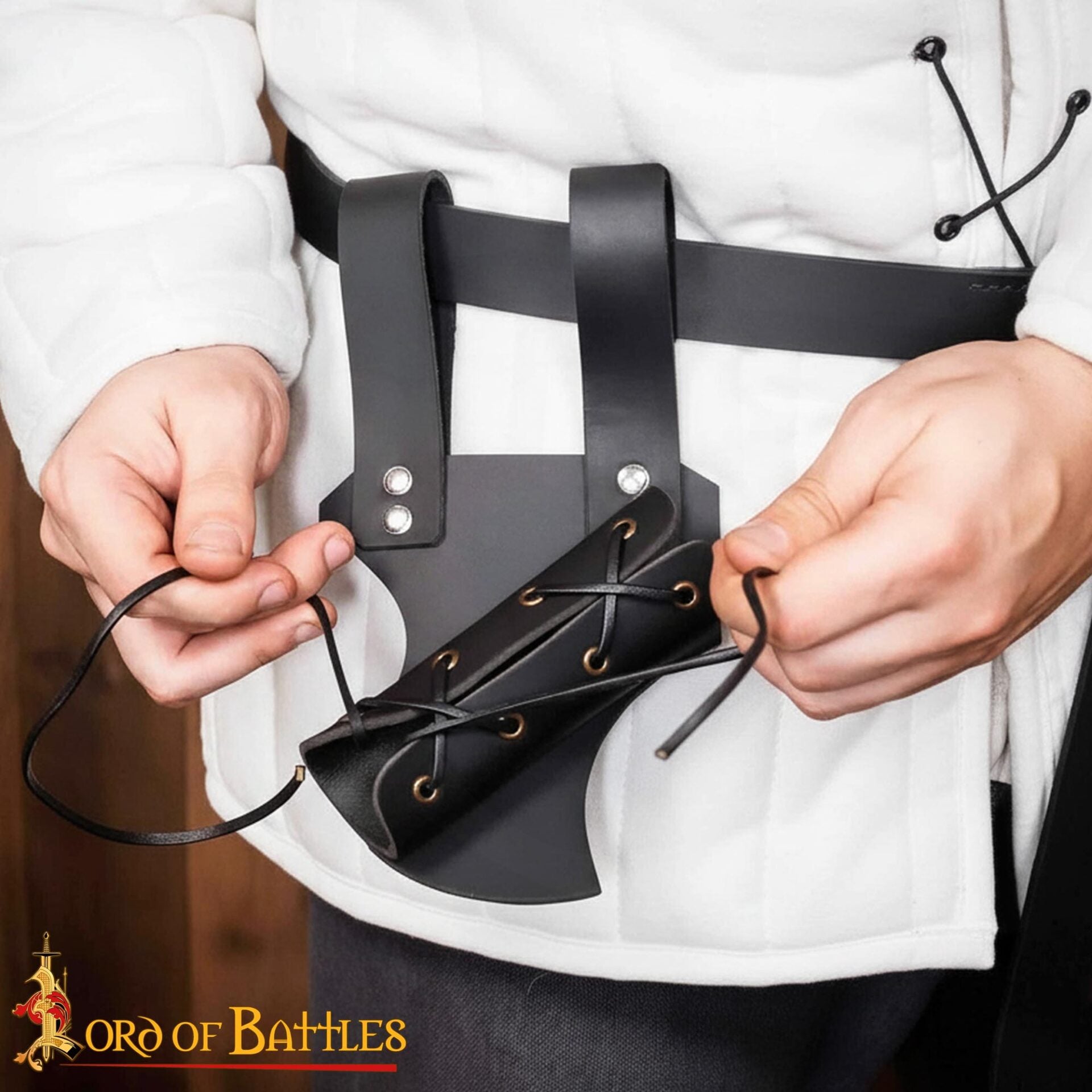 Portaespada de cuero ajustable 3 mm con funda entrelazada para cinturón - Negro
