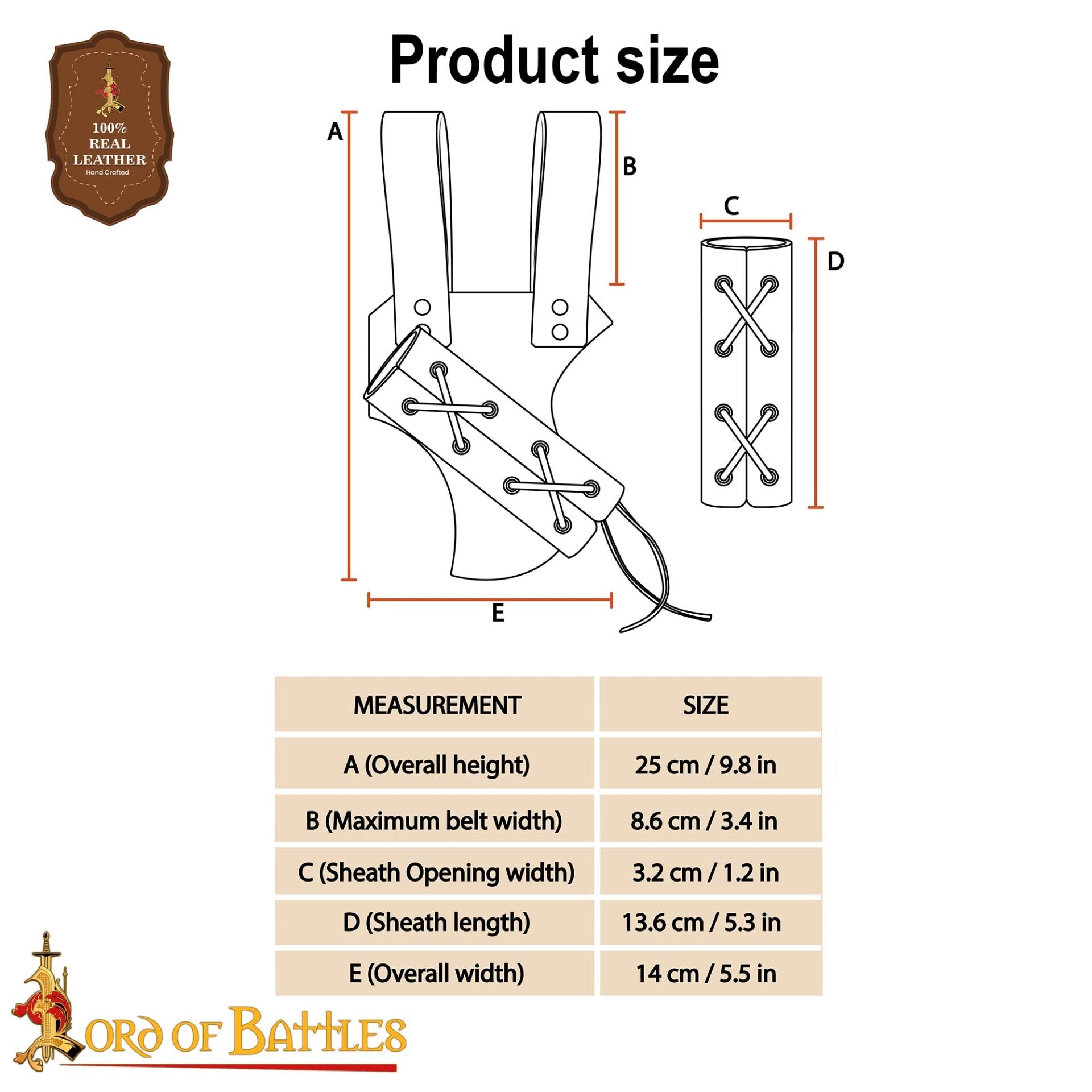 Brida de cuero ajustable para espada, 3 mm – funda con cordones