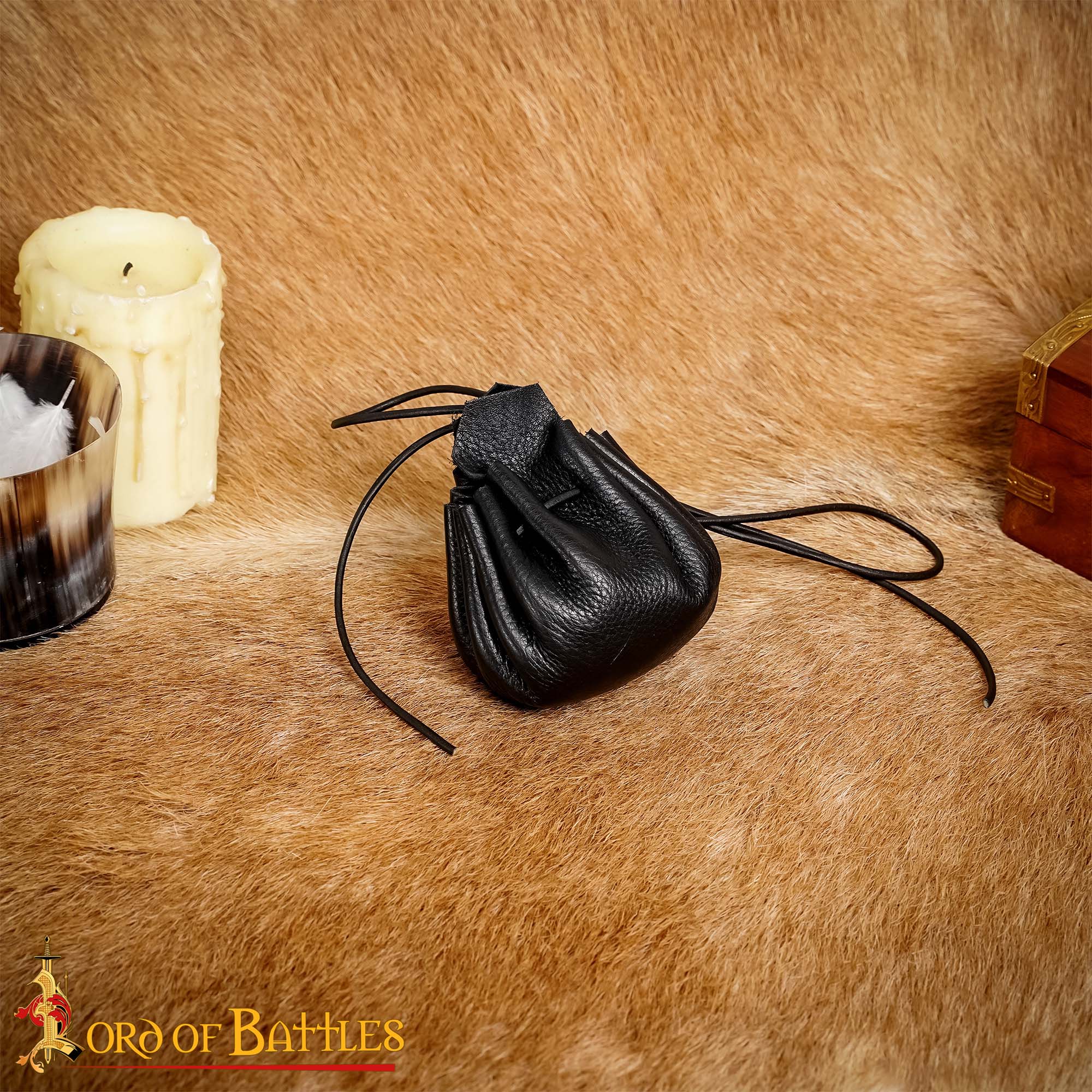 Bolsa de monedas para cinturón, cuero genuino hecha a mano - Negro