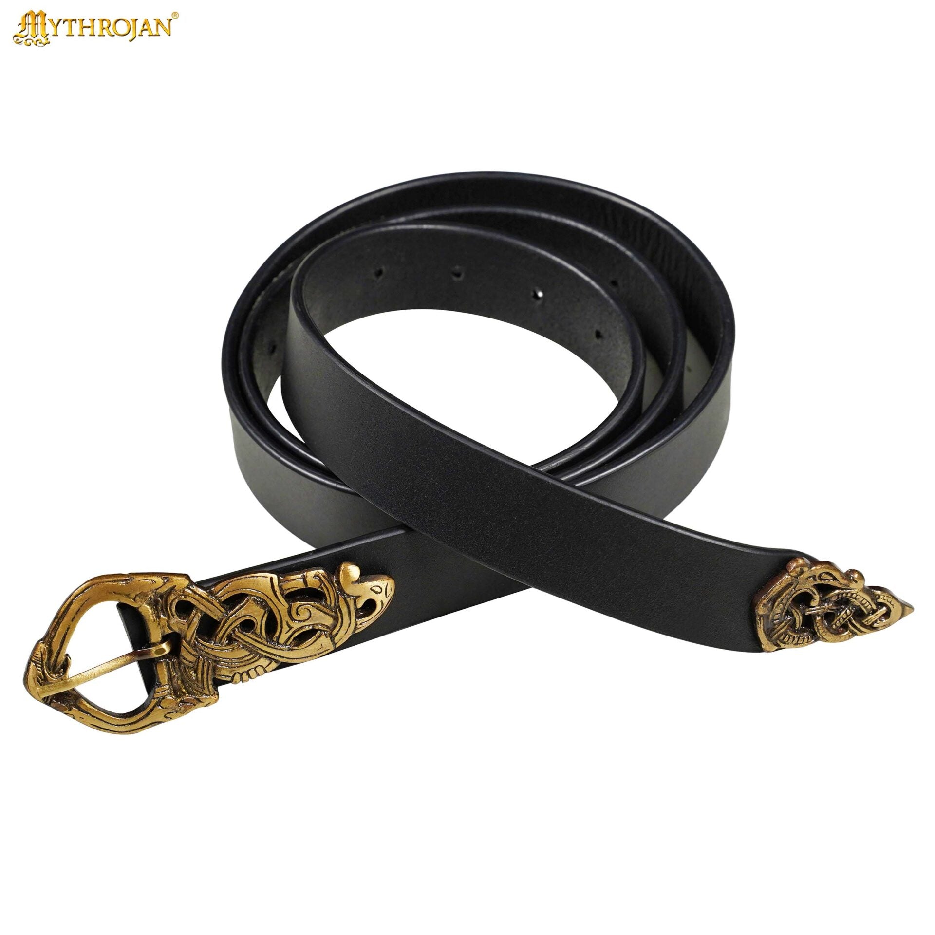 Imagen única de: Cinturón vikingo de piel con serpiente y hebilla de latón