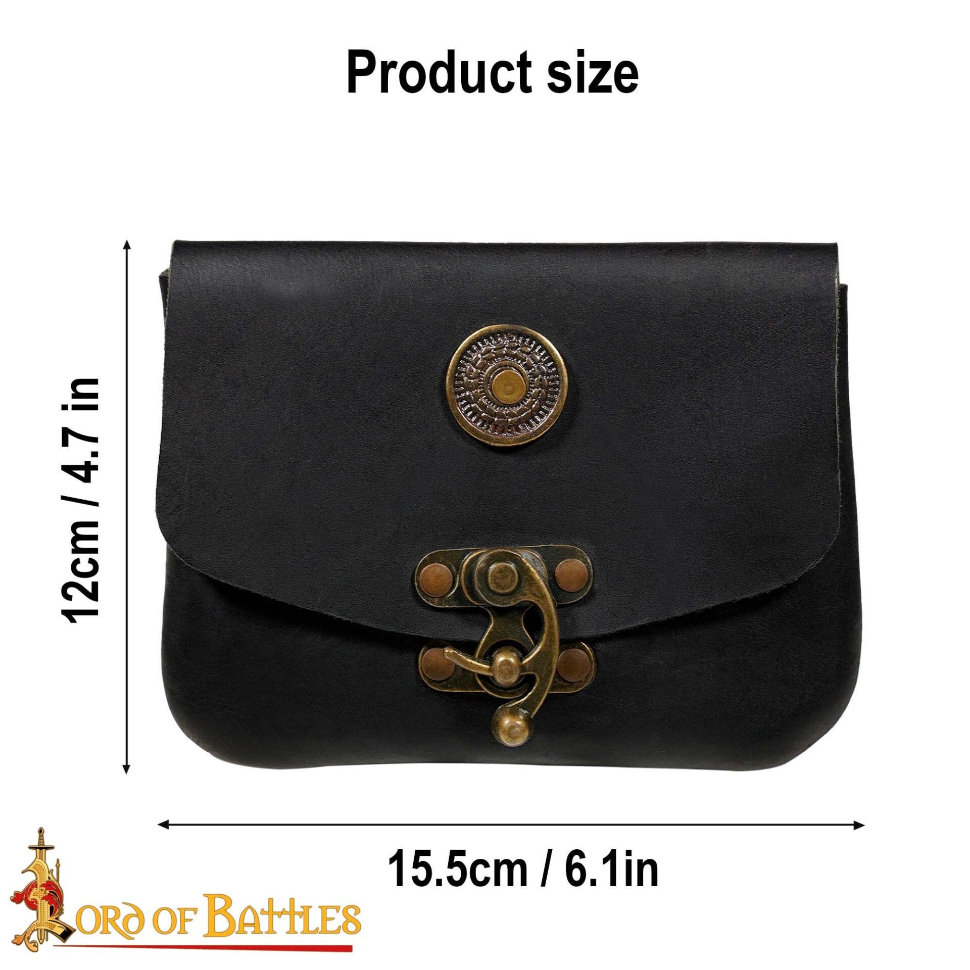 Bolsa de cinturón medieval en cuero 3 mm con latón envejecido - imagen 3